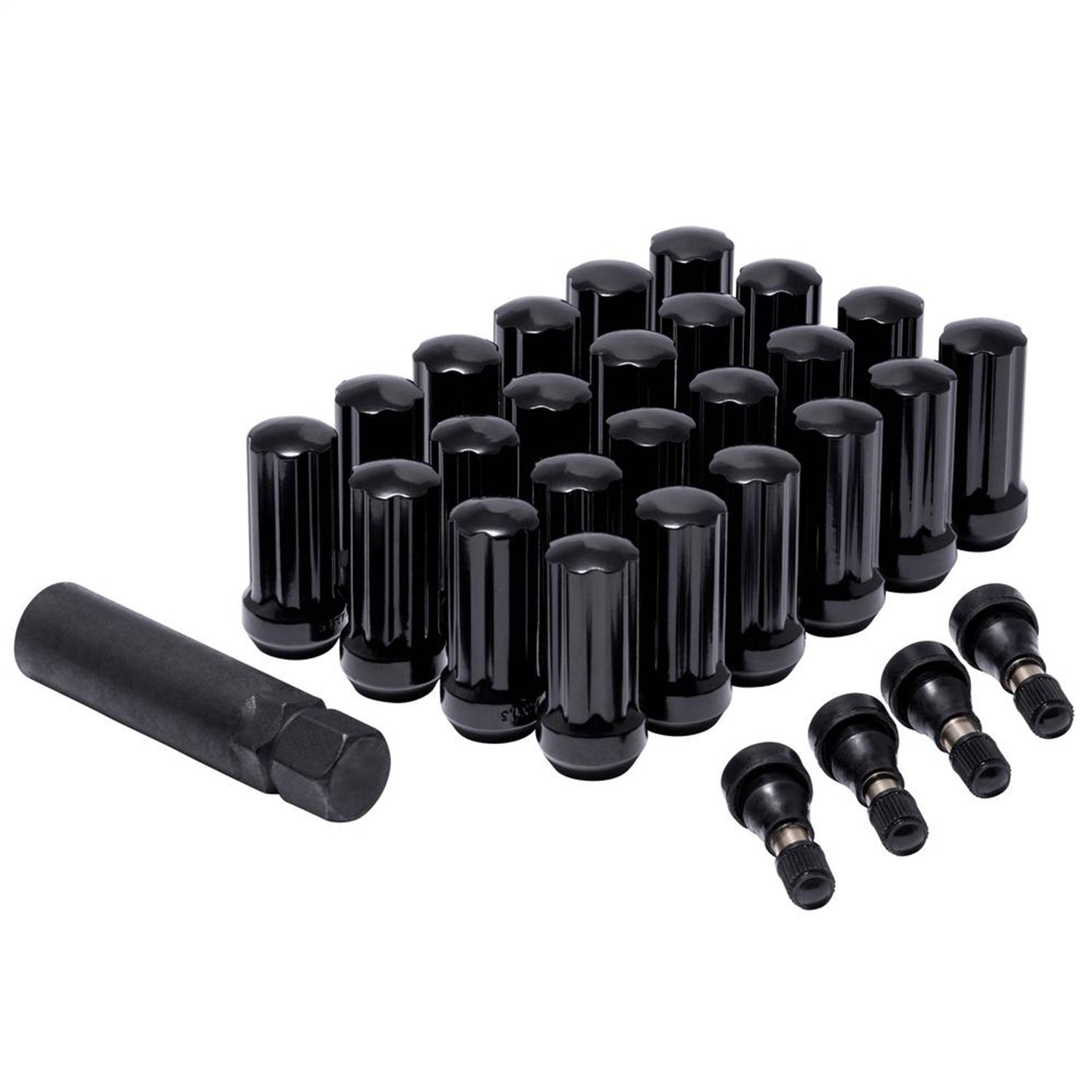 Pro Comp 16104B Lug Nut Kit; 14 x 2 HT Spline; 6 Lugs; Black; w/Val Stem; Pro Comp 16104B