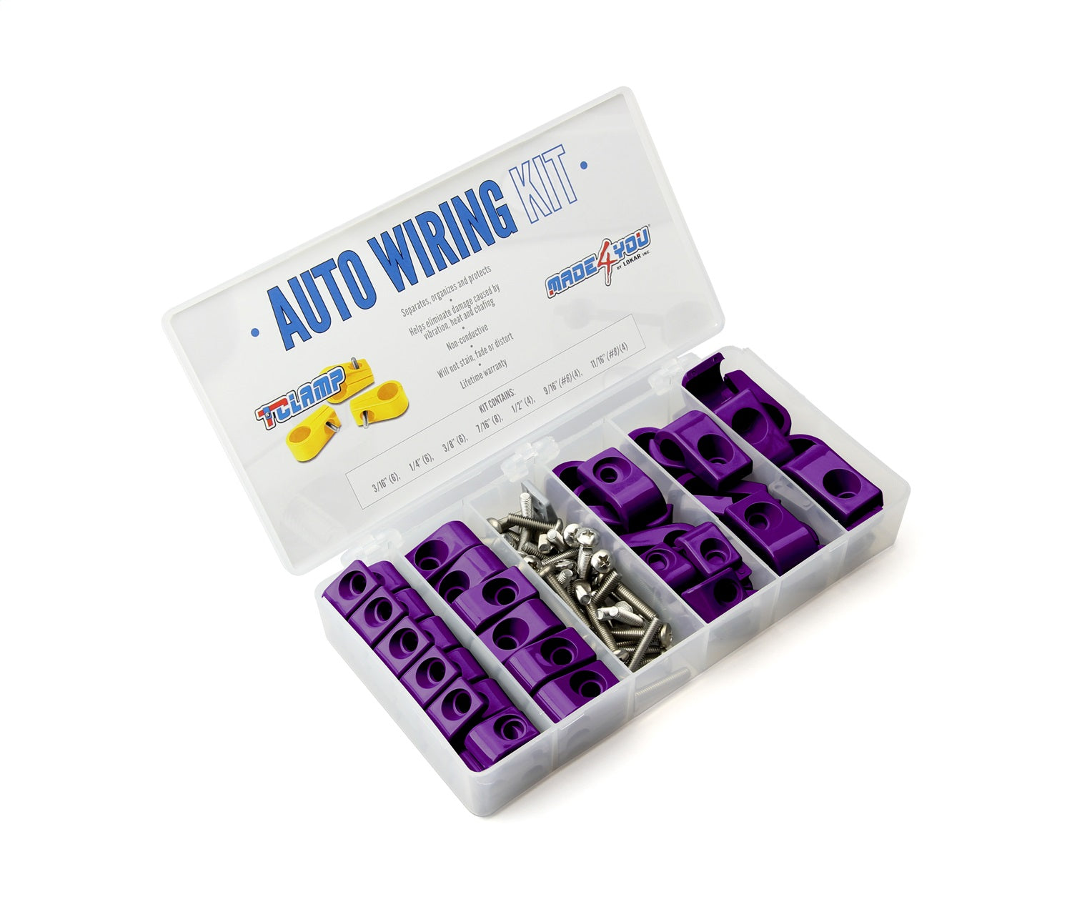 Lokar 30-895-20 T Clamp Auto Wiring Kit; 3/16 in.-11/16 in; 8AN; Purple; Lokar 30-895-20