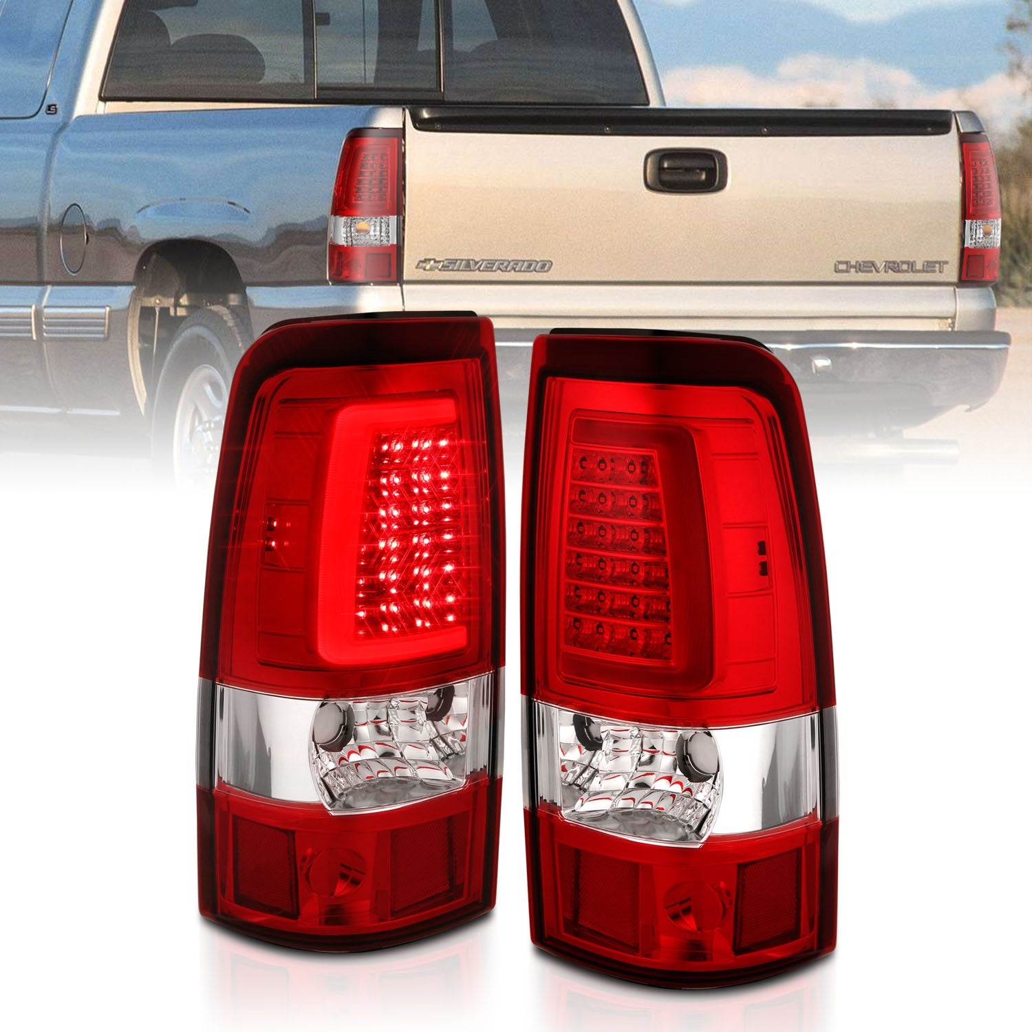 ANZO USA 311332 LED Tail Light Assembly; LED; Red/Clear Lens; Chrome; Pair; ANZO USA 311332