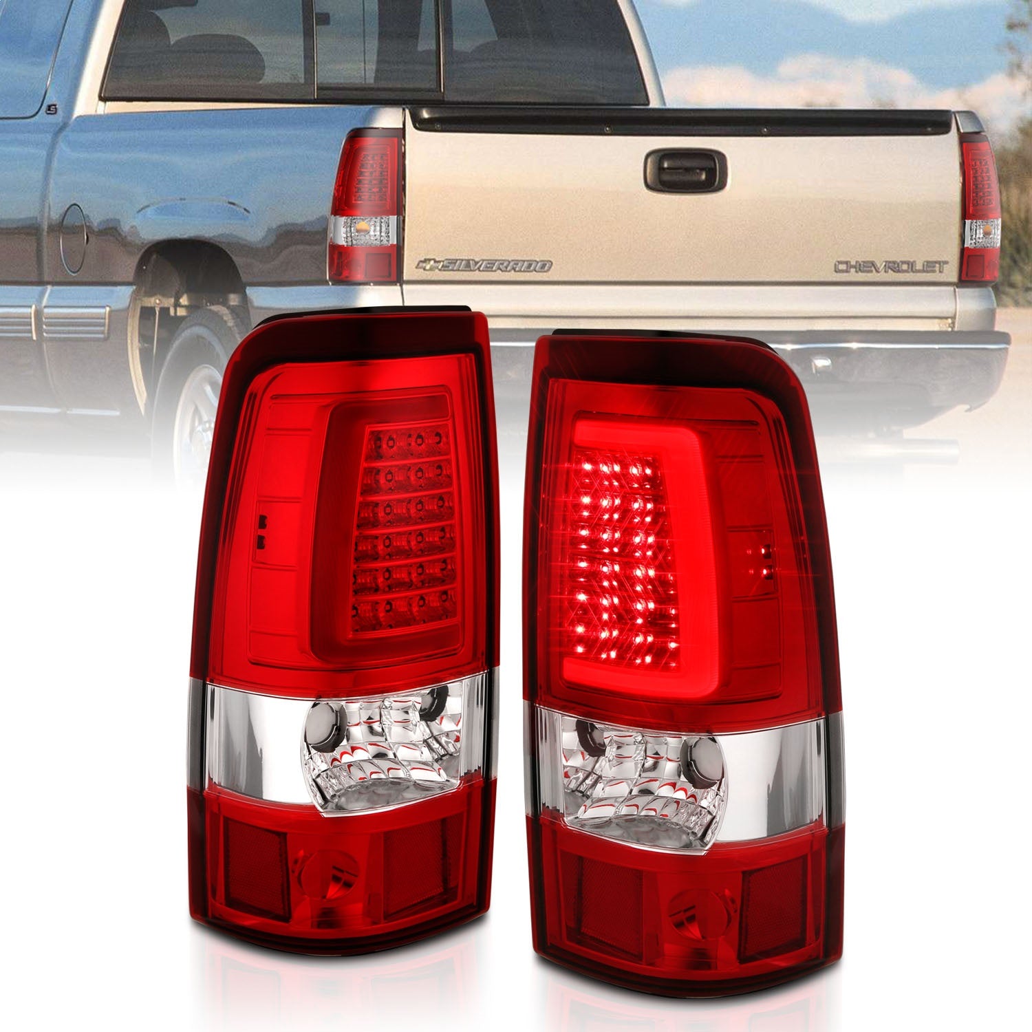 ANZO USA 311335 LED Tail Light Assembly; LED; Red/Clear Lens; Chrome; Pair; ANZO USA 311335