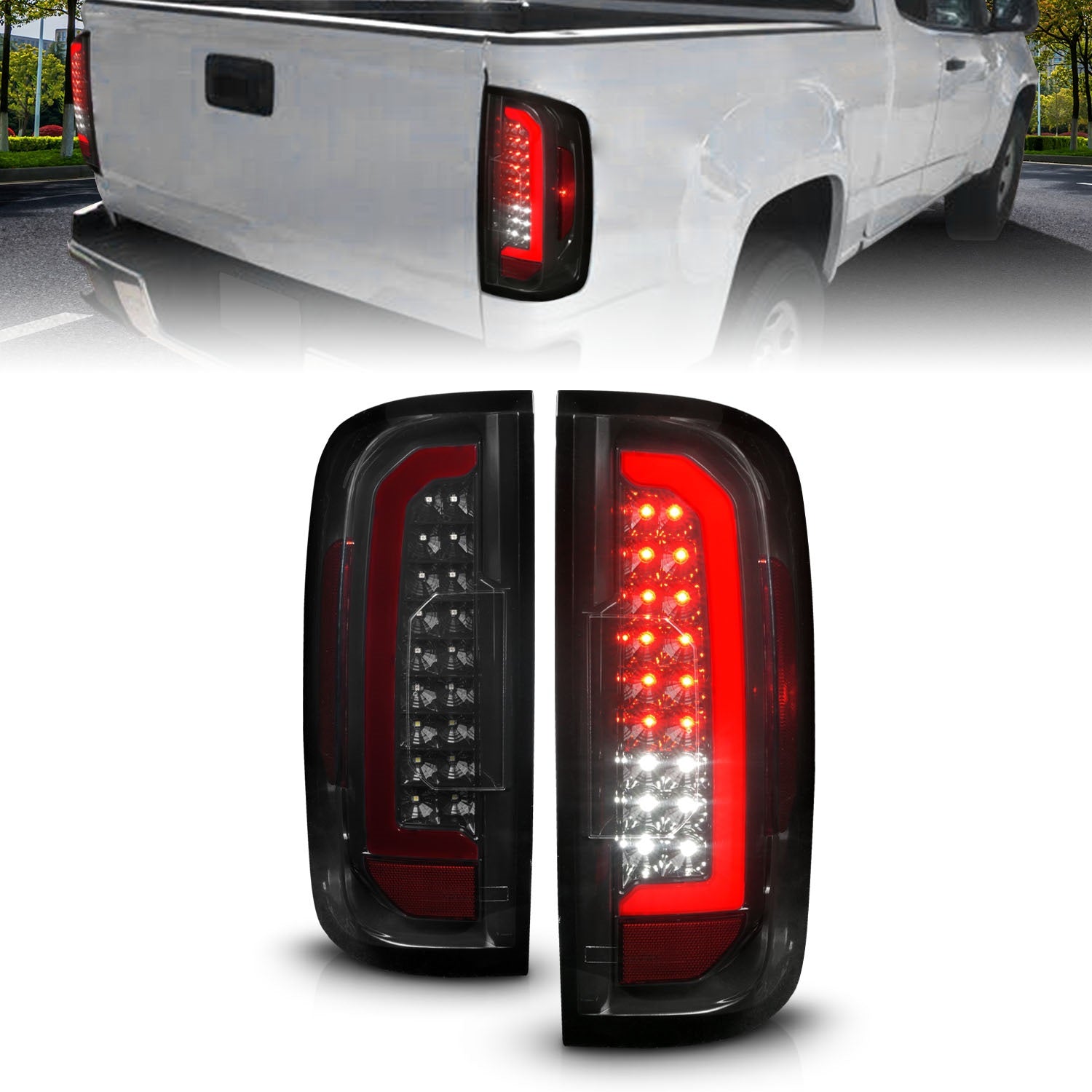 ANZO USA 311435 LED Tail Light Assembly; LED; w/Red Light Bar; Black Housing; Smoke Lens; ANZO USA 311435