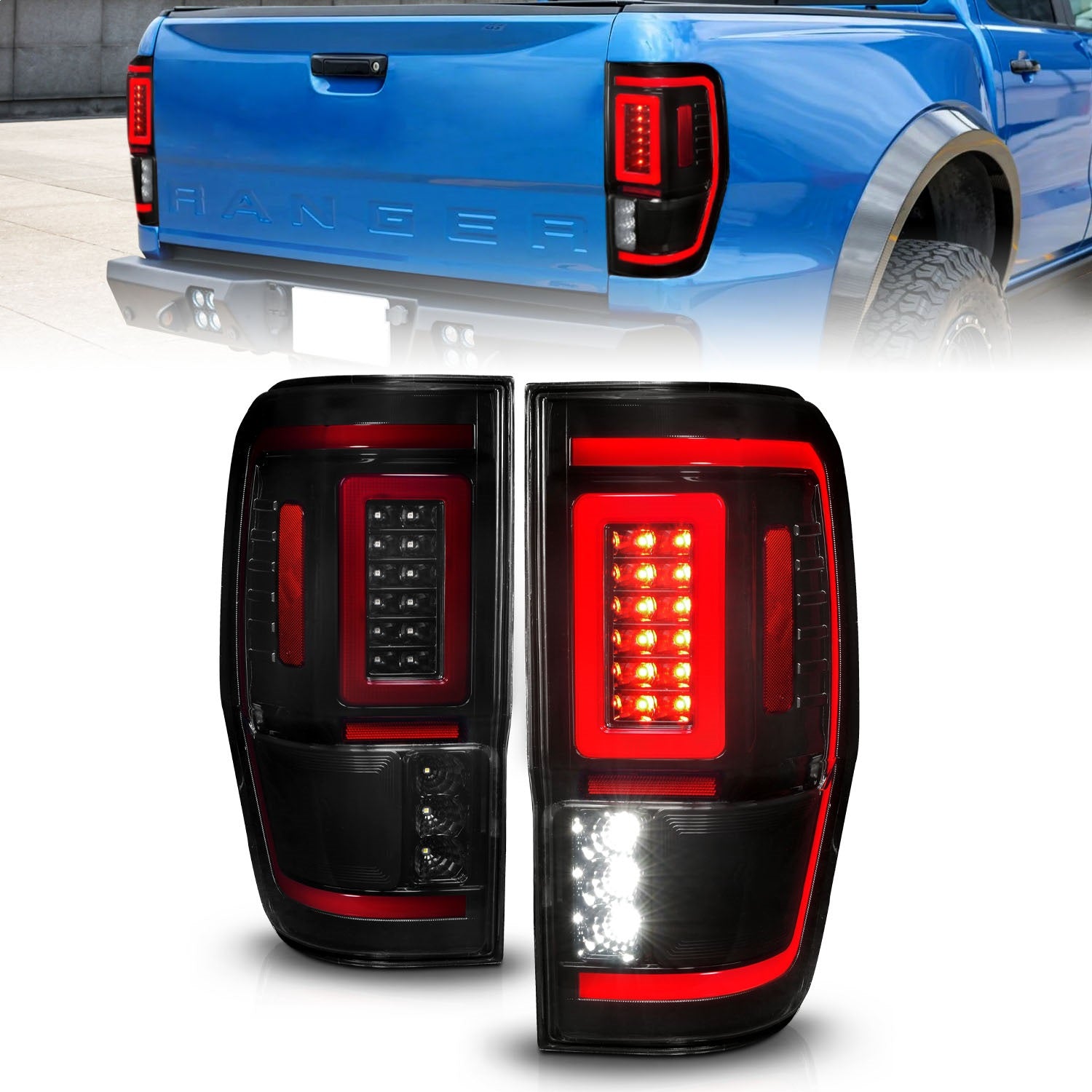 ANZO USA 311447 LED Tail Light Assembly; LED; Smoke Lens; Black Housing; w/Light Bar; Pair; ANZO USA 311447