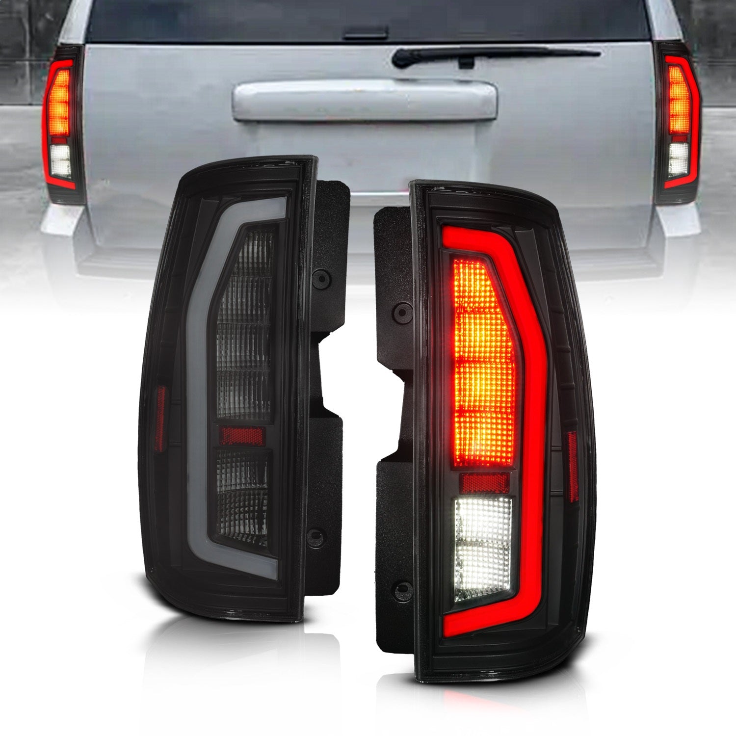 ANZO USA 311488 LED Tail Light Assembly; Smoke Lens; Black Housing; Plank Style Design; Pair; ANZO USA 311488