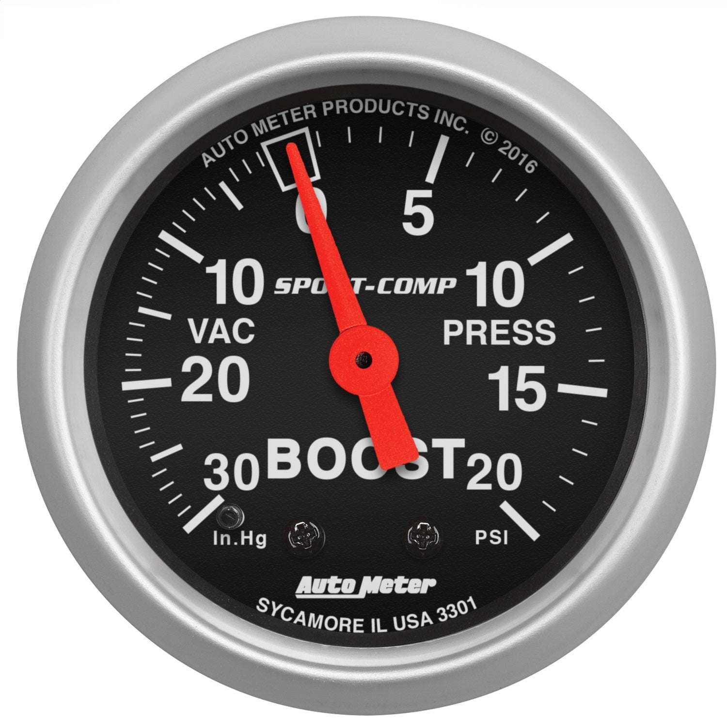 AutoMeter 3301 GAUGE; VAC/BOOST; 2 1/16in.; 30INHG-20PSI; MECHANICAL; SPORT-COMP AutoMeter 3301