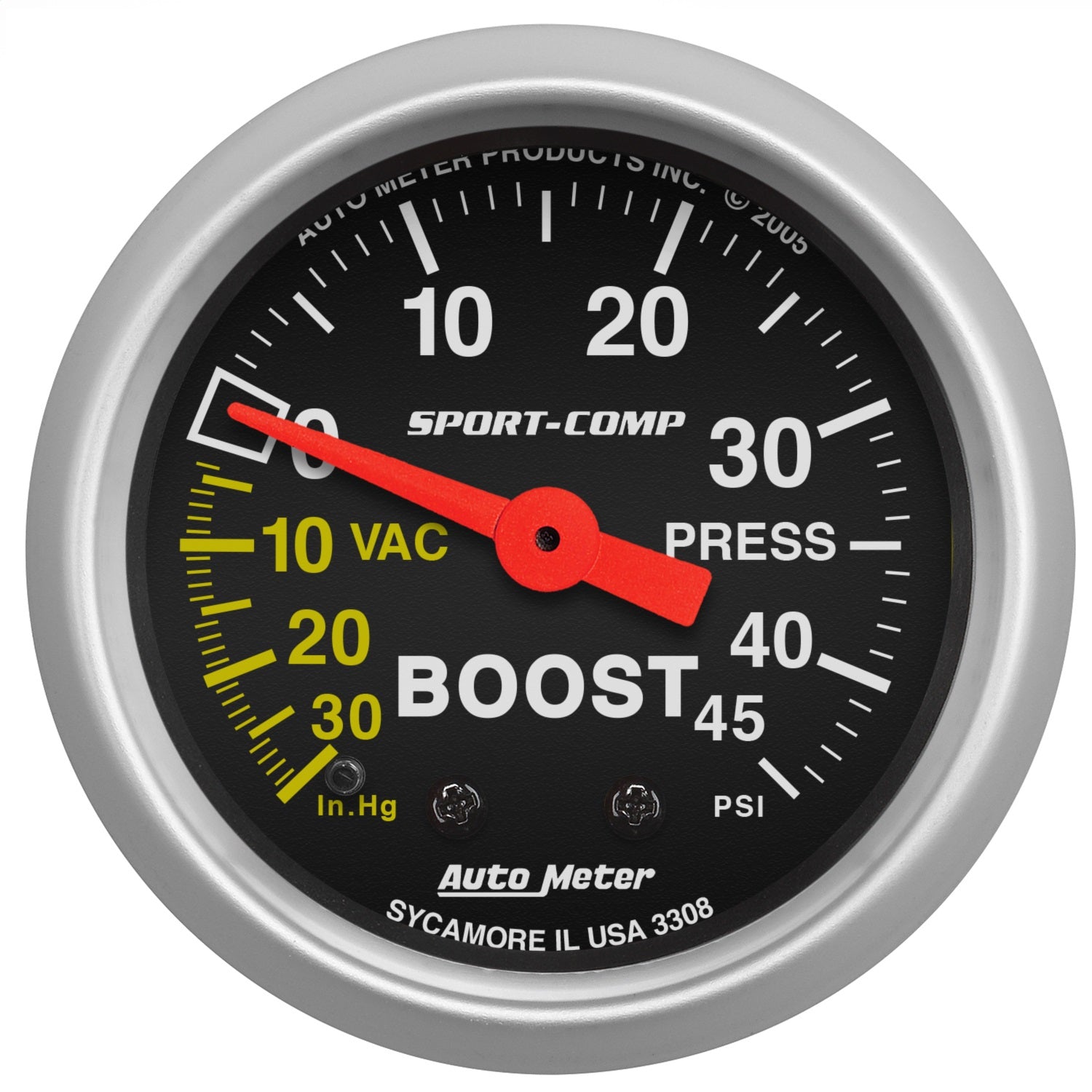 AutoMeter 3308 GAUGE; VAC/BOOST; 2 1/16in.; 30INHG-45PSI; MECHANICAL; SPORT-COMP AutoMeter 3308