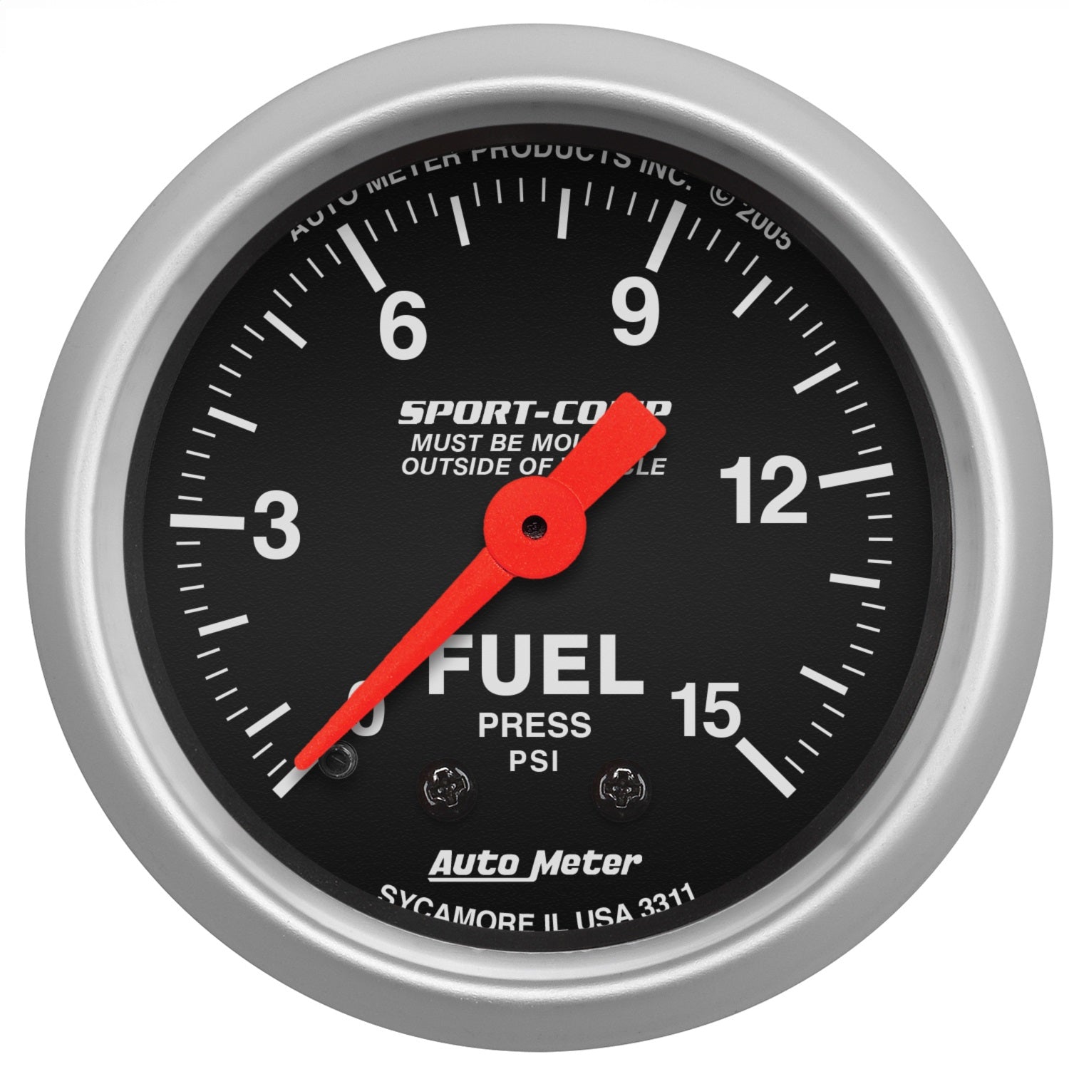 AutoMeter 3311 GAUGE; FUEL PRESSURE; 2 1/16in.; 15PSI; MECHANICAL; SPORT-COMP AutoMeter 3311