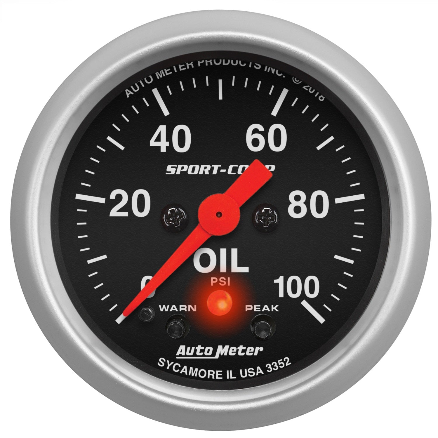 AutoMeter 3352 GAUGE; OIL PRESS; 2 1/16in.; 100PSI; DIGITAL STEPPER MOTOR W/PK/WRN; SPORT-COMP AutoMeter 3352