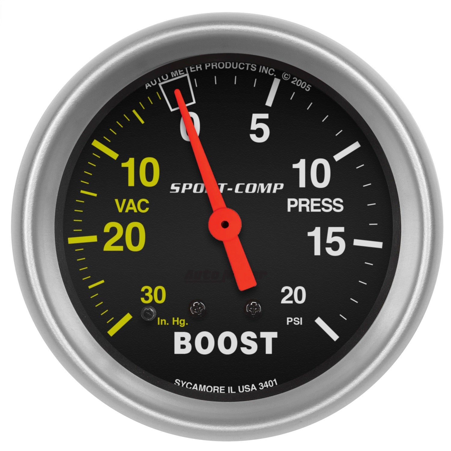 AutoMeter 3401 GAUGE; VAC/BOOST; 2 5/8in.; 30INHG-20PSI; MECHANICAL; SPORT-COMP AutoMeter 3401