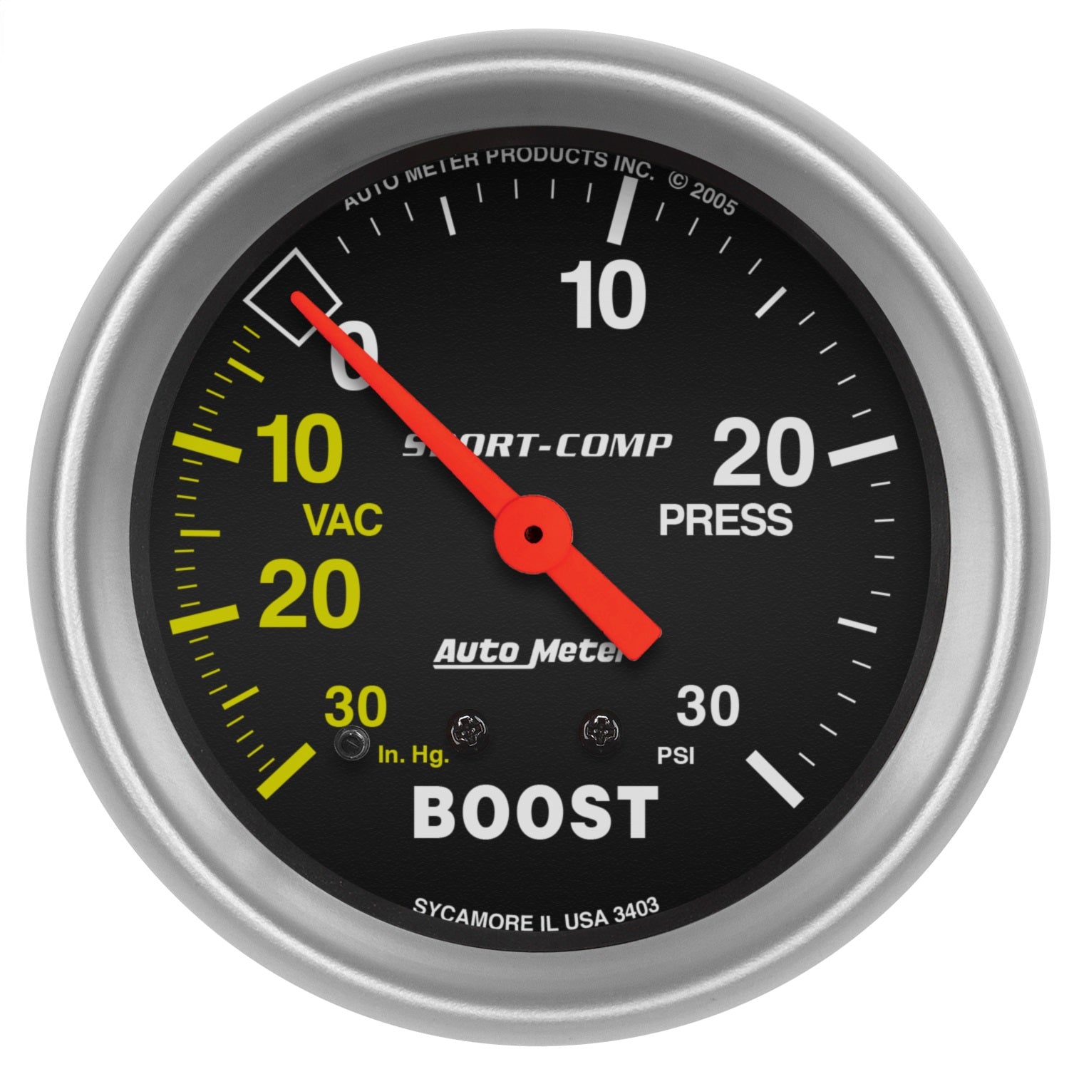 AutoMeter 3403 GAUGE; VAC/BOOST; 2 5/8in.; 30INHG-30PSI; MECHANICAL; SPORT-COMP AutoMeter 3403