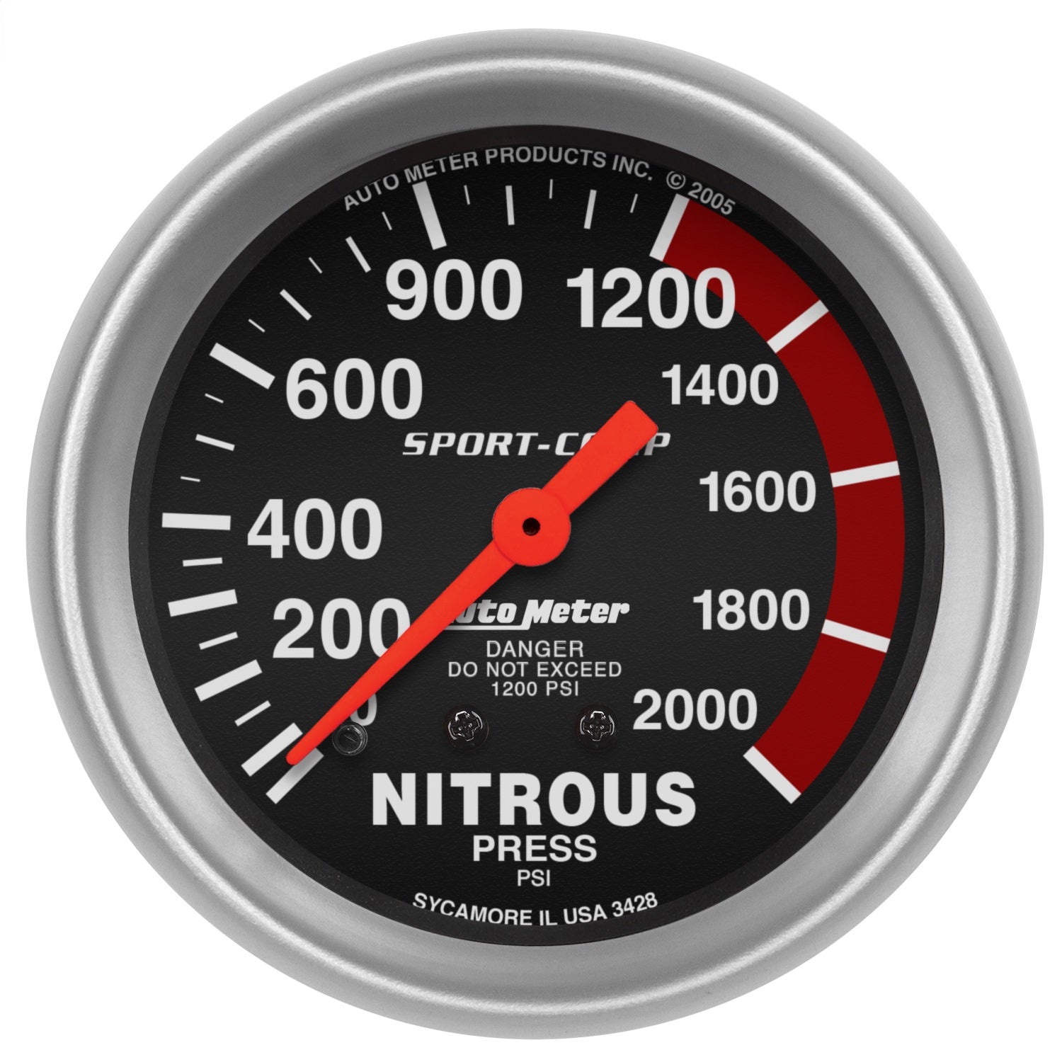 AutoMeter 3428 GAUGE; NITROUS PRESSURE; 2 5/8in.; 2000PSI; MECHANICAL; SPORT-COMP AutoMeter 3428