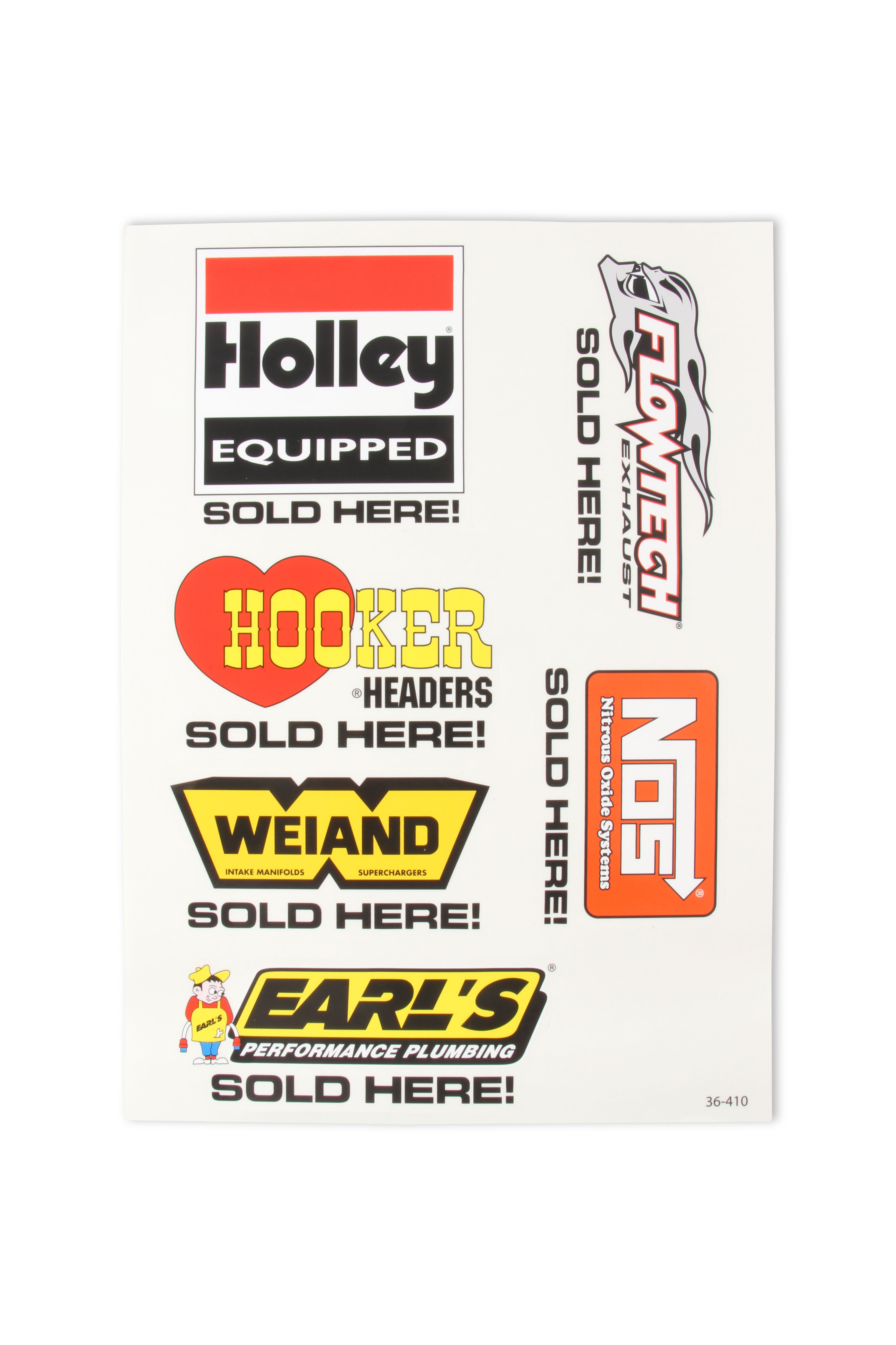 Holley 36-410 Decal; Holley Brand Sold Here Sticker Sheet; 13 in. x 18 in.; Holley 36-410