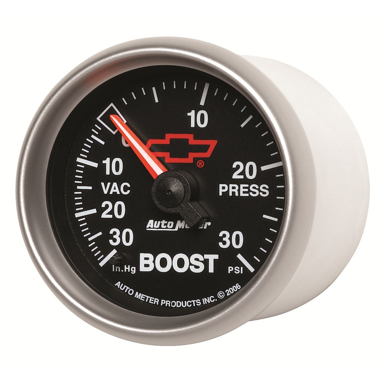 AutoMeter 3603-00406 GAUGE; VAC/BOOST; 2 1/16in.; 30INHG-30PSI; MECHANICAL; CHEVY RED BOWTIE; BLACK AutoMeter 3603-00406