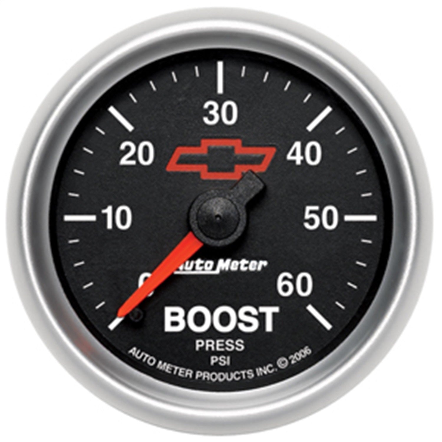 AutoMeter 3605-00406 GAUGE; BOOST; 2 1/16in.; 60PSI; MECHANICAL; CHEVY RED BOWTIE; BLACK AutoMeter 3605-00406