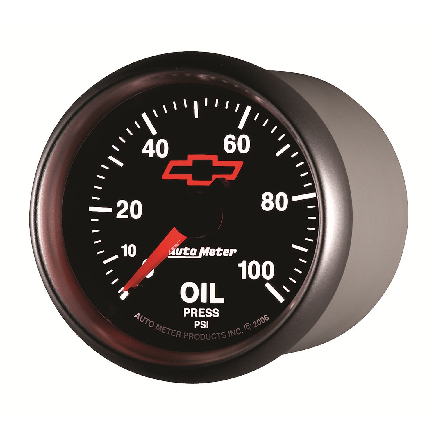 AutoMeter 3621-00406 GAUGE; OIL PRESSURE; 2 1/16in.; 100PSI; MECHANICAL; CHEVY RED BOWTIE; BLACK AutoMeter 3621-00406