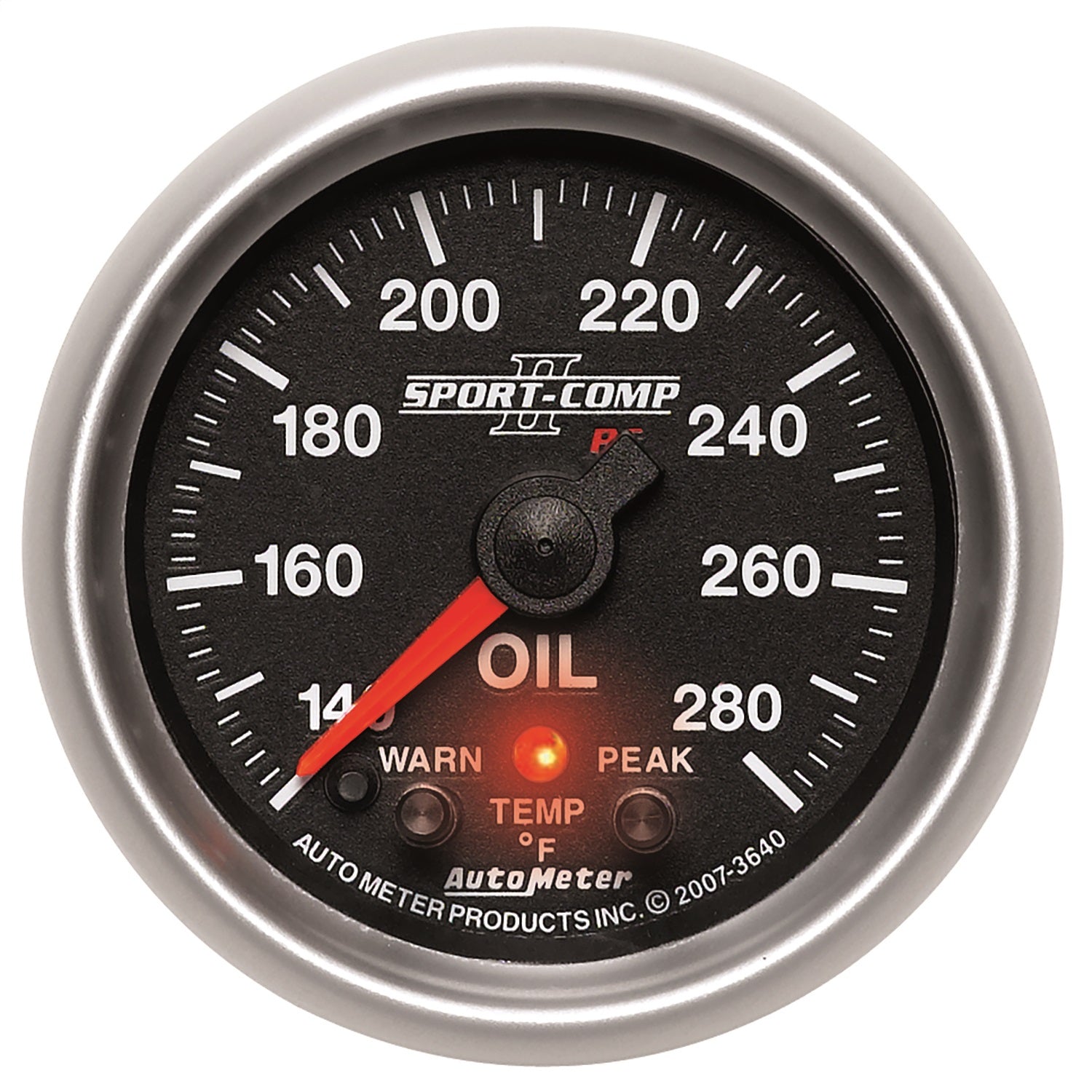 AutoMeter 3640 GAUGE; OIL TEMP; 2 1/16in.; 140-280deg.F; STEPPER MOTOR W/PEAK/WARN; SPORT-COMP AutoMeter 3640