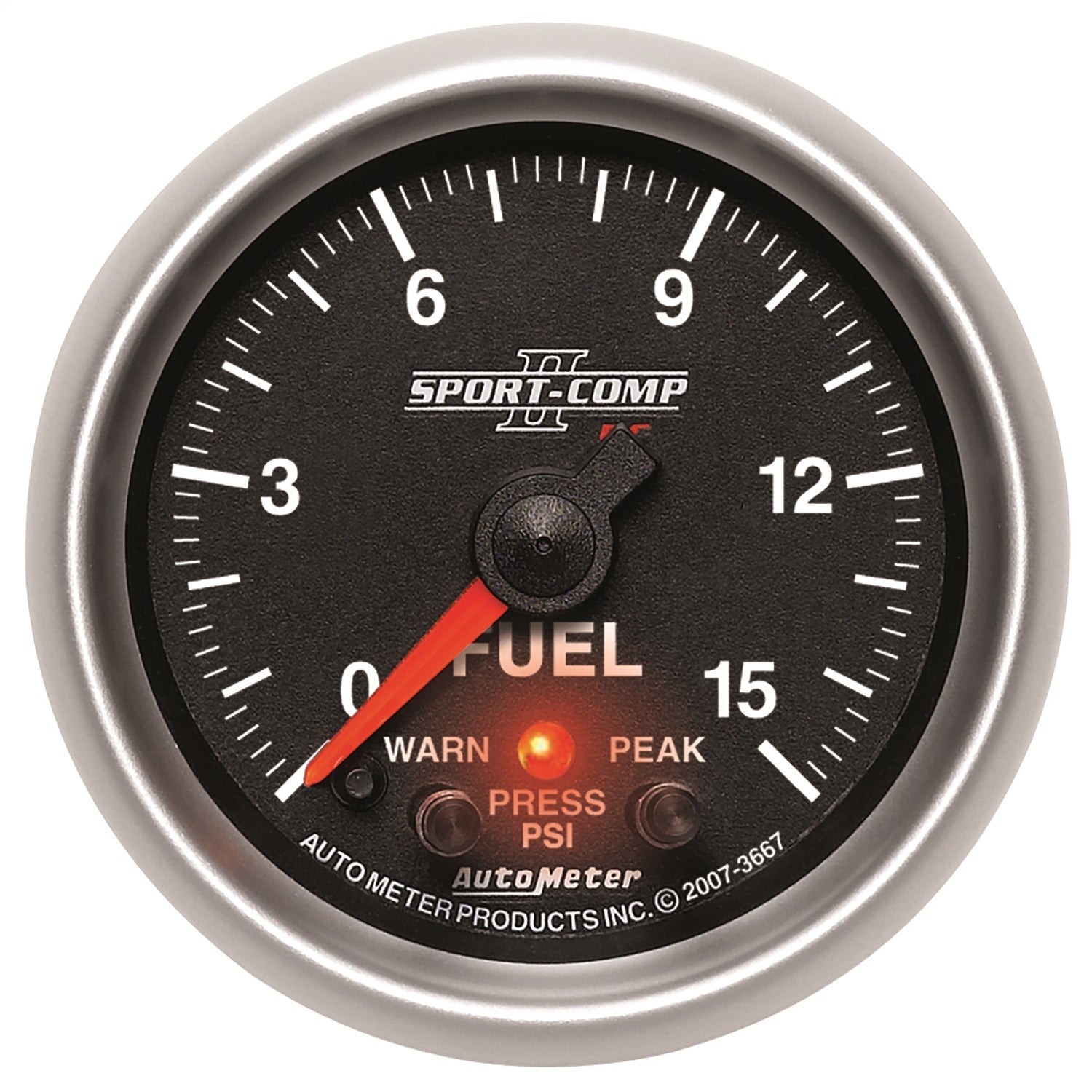 AutoMeter 3667 GAUGE; FUEL PRESS; 2 1/16in.; 15PSI; DIGITAL STEPPER MTR W/PK/WRN; SPORT-COMP II AutoMeter 3667