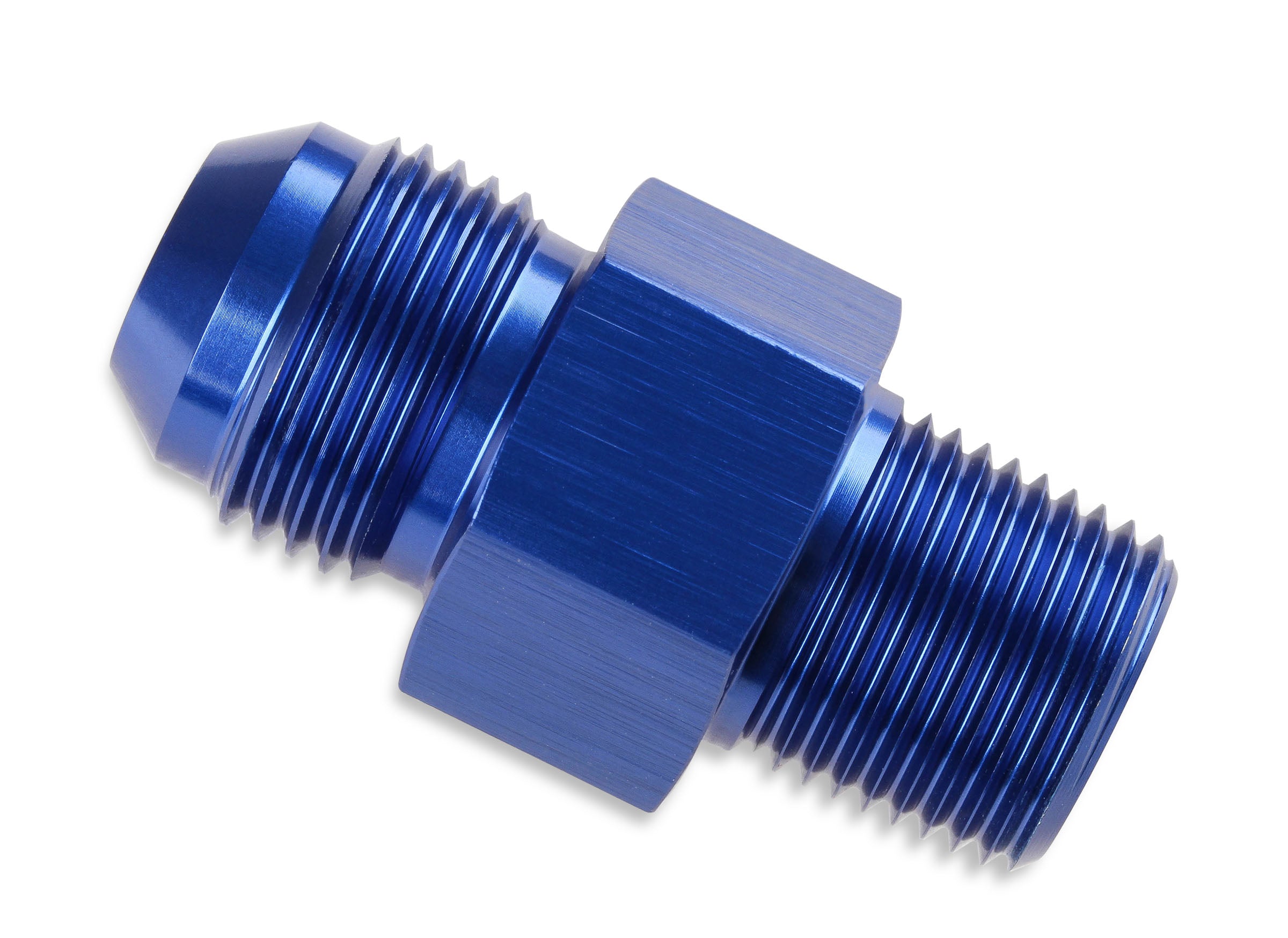 Mr. Gasket -8 AN Male to 3/8'' NPT Male Fuel Gauge Adapter w/1/8'' NPT Port-Blue