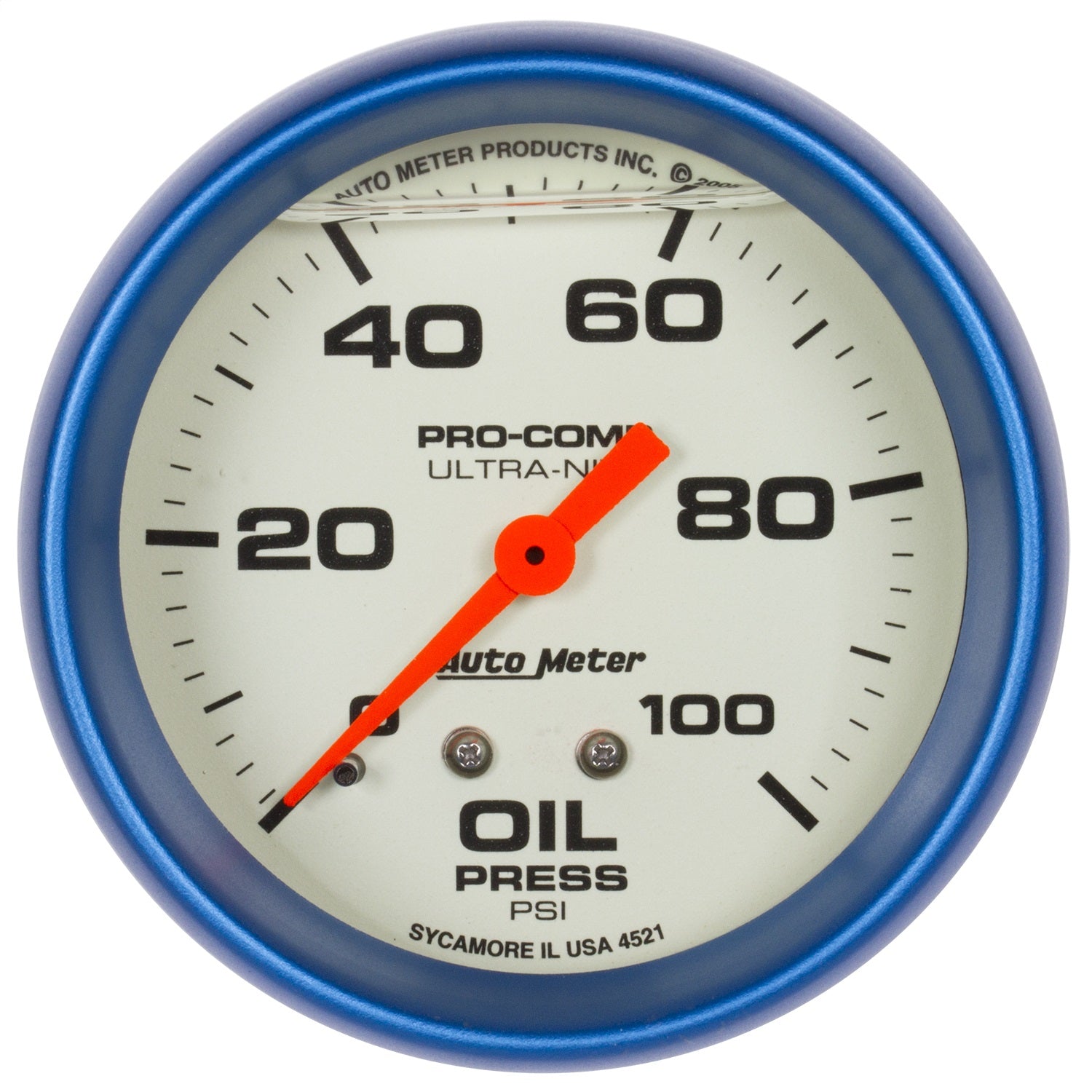AutoMeter 4221 GAUGE; OIL PRESS; 2 5/8in.; 100PSI; LIQUID FILLED MECH; GLOW IN DARK; ULTRA-NITE AutoMeter 4221