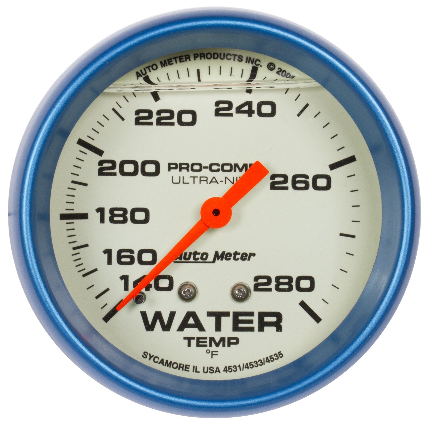 AutoMeter 4235 GAUGE; WTEMP; 2 5/8in.; 140-280deg.F; LIQ FILLD MECH; 4FT.; GLOW IN DARK; ULTRA- AutoMeter 4235