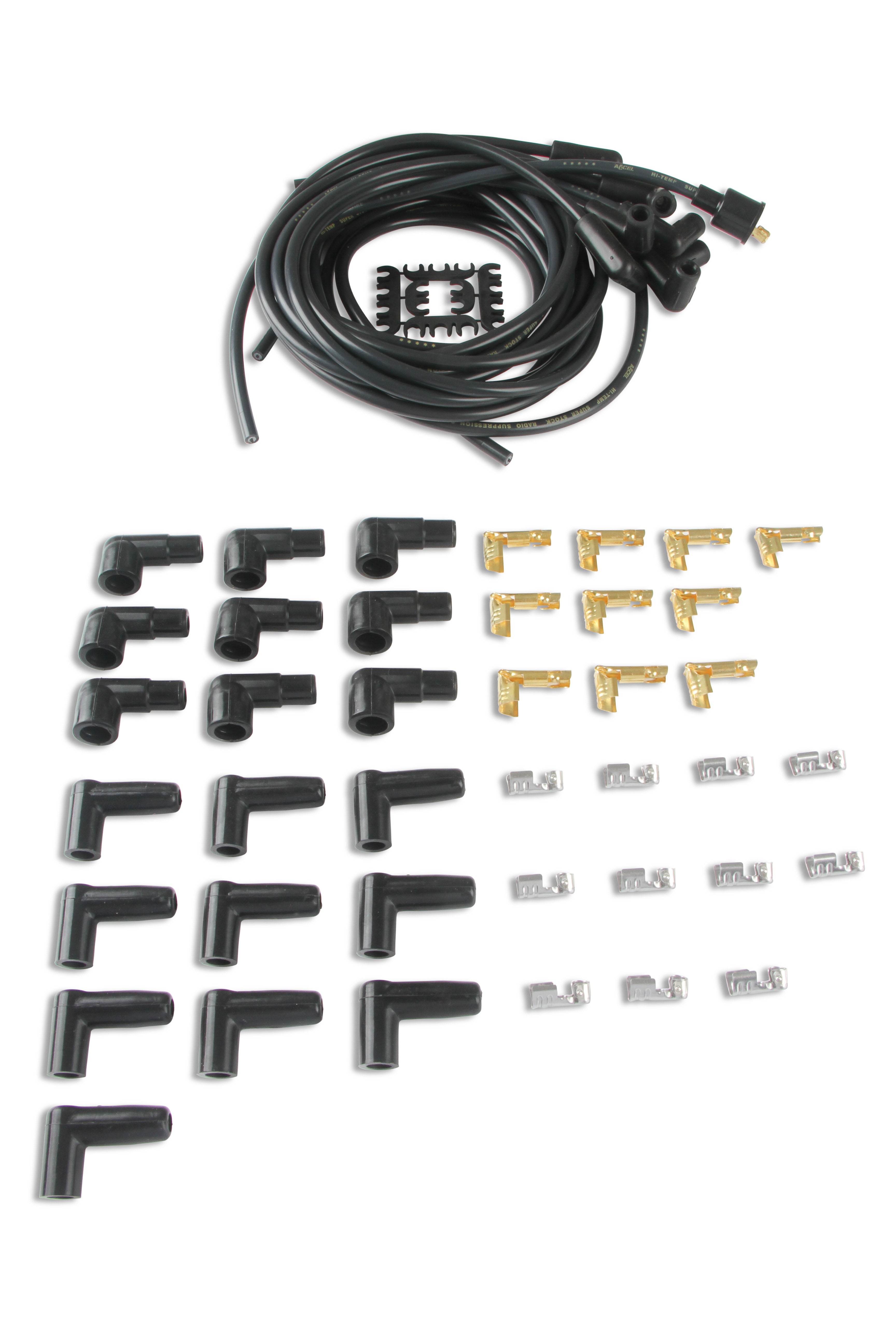 ACCEL 4041K Universal Fit Spark Plug Wire Set; Black; 8mm; Graphite Core; 90 Deg. Boots; ACCEL 4041K