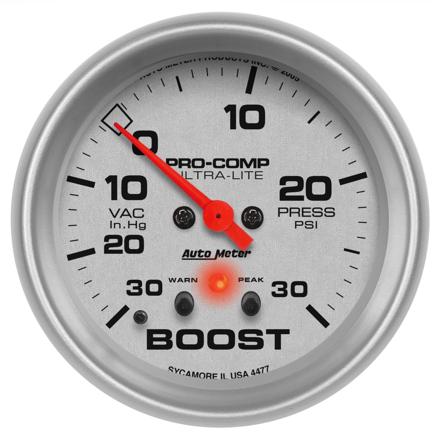 AutoMeter 4477 GAUGE; VAC/BOOST; 2 5/8in.; 30INHG-30PSI; STEPPER MOTOR W/PEAK/WARN; ULTRA-LITE AutoMeter 4477