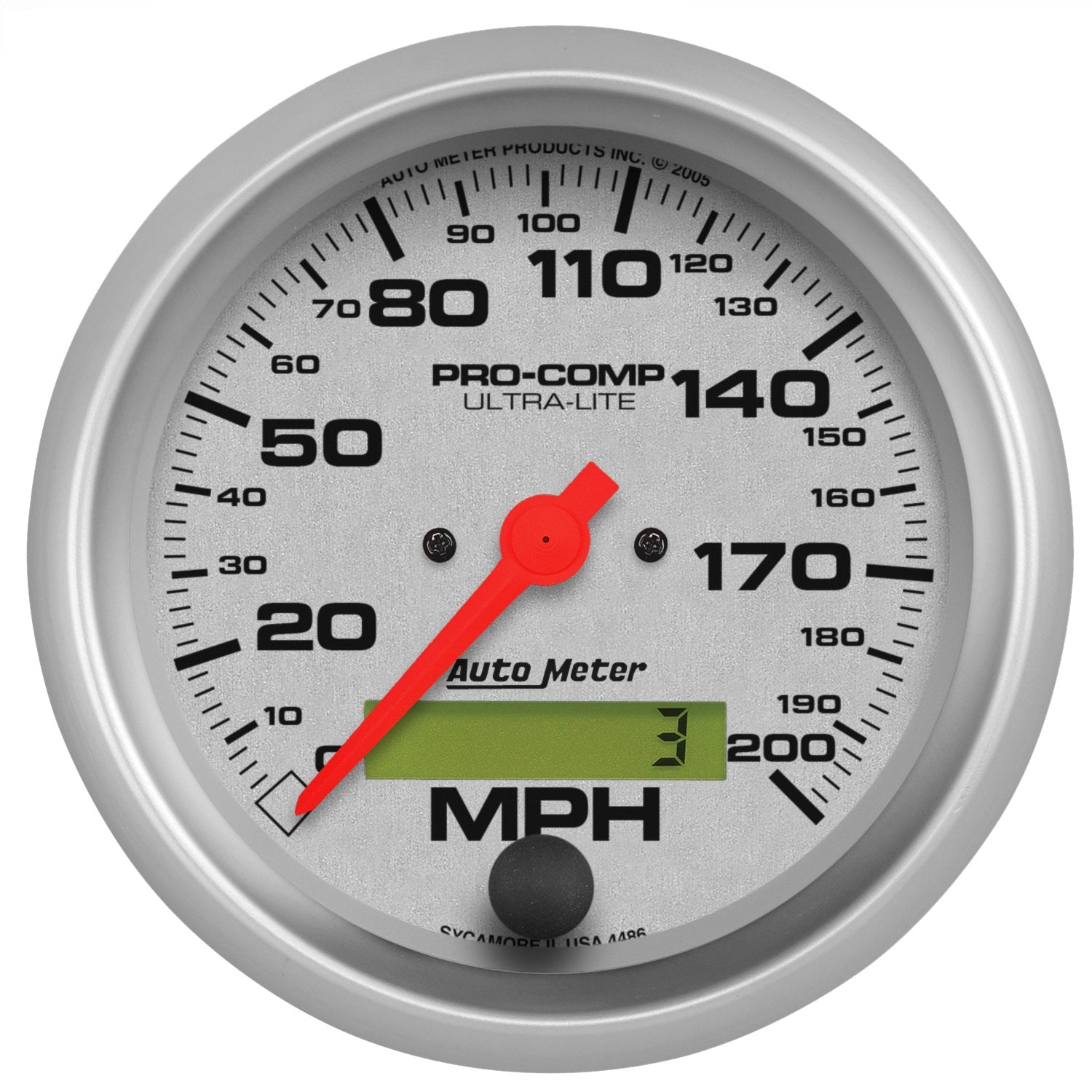 AutoMeter 4486 GAUGE; SPEEDO; 3 3/8in.; 200MPH; ELEC. PROGRAM W/LCD ODO; ULTRA-LITE AutoMeter 4486