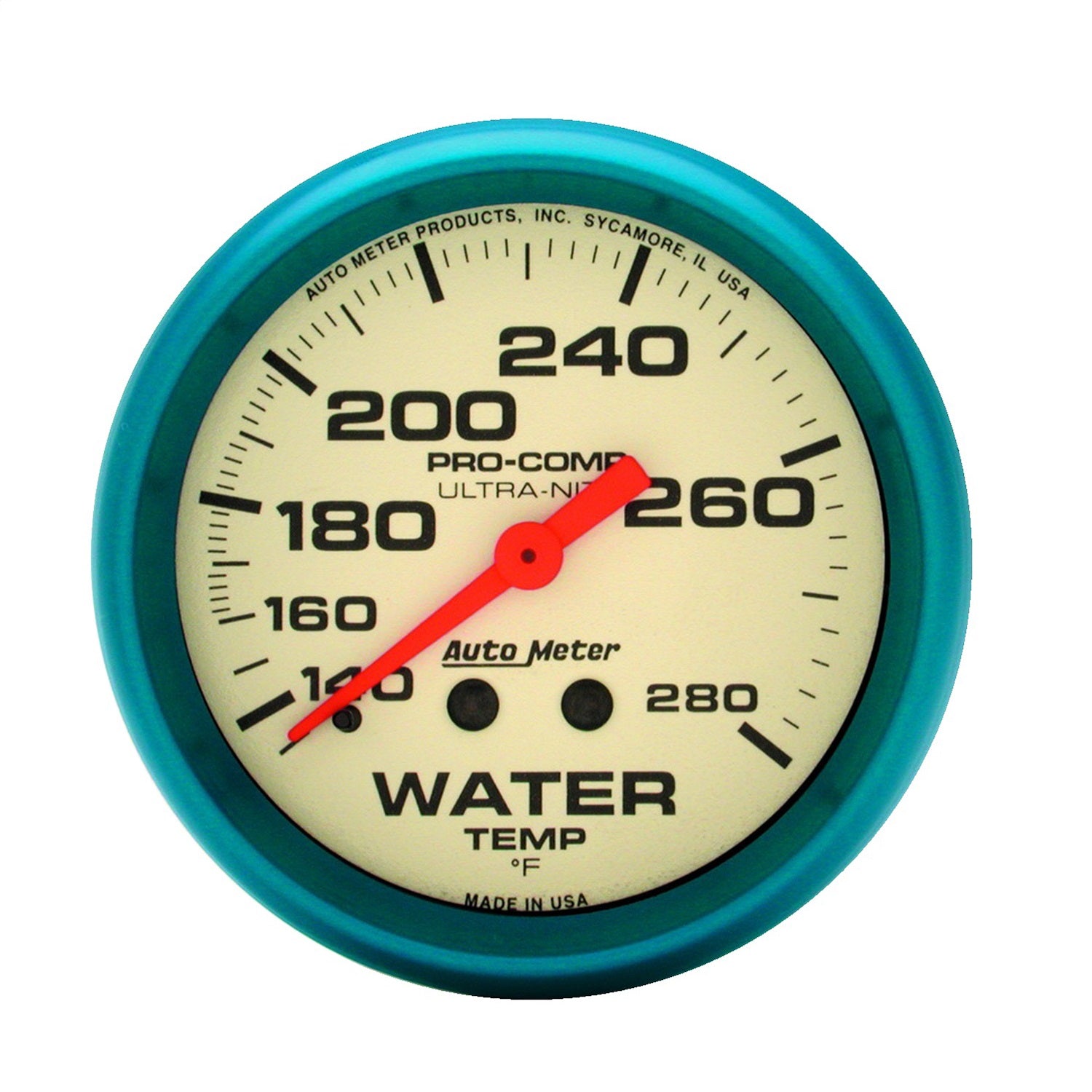 AutoMeter 4531 GAUGE; WATER TEMP; 2 5/8in.; 140-280deg.F; MECH.; GLOW IN THE DARK; ULTRA-NITE AutoMeter 4531