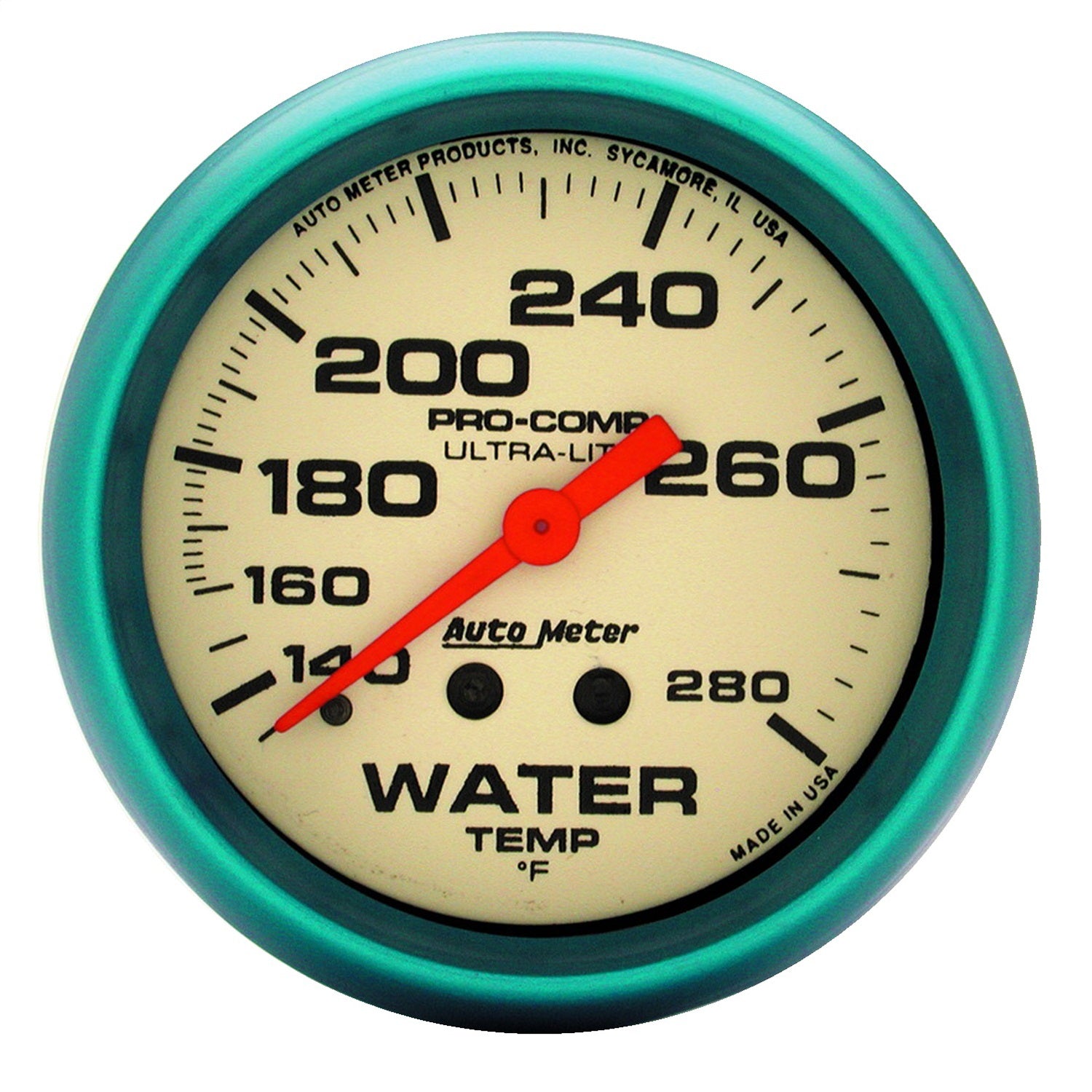 AutoMeter 4535 GAUGE; WATER TEMP; 2 5/8in.; 140-280deg.F; MECH.; 4FT.; GLOW IN DARK; ULTRA-NITE AutoMeter 4535