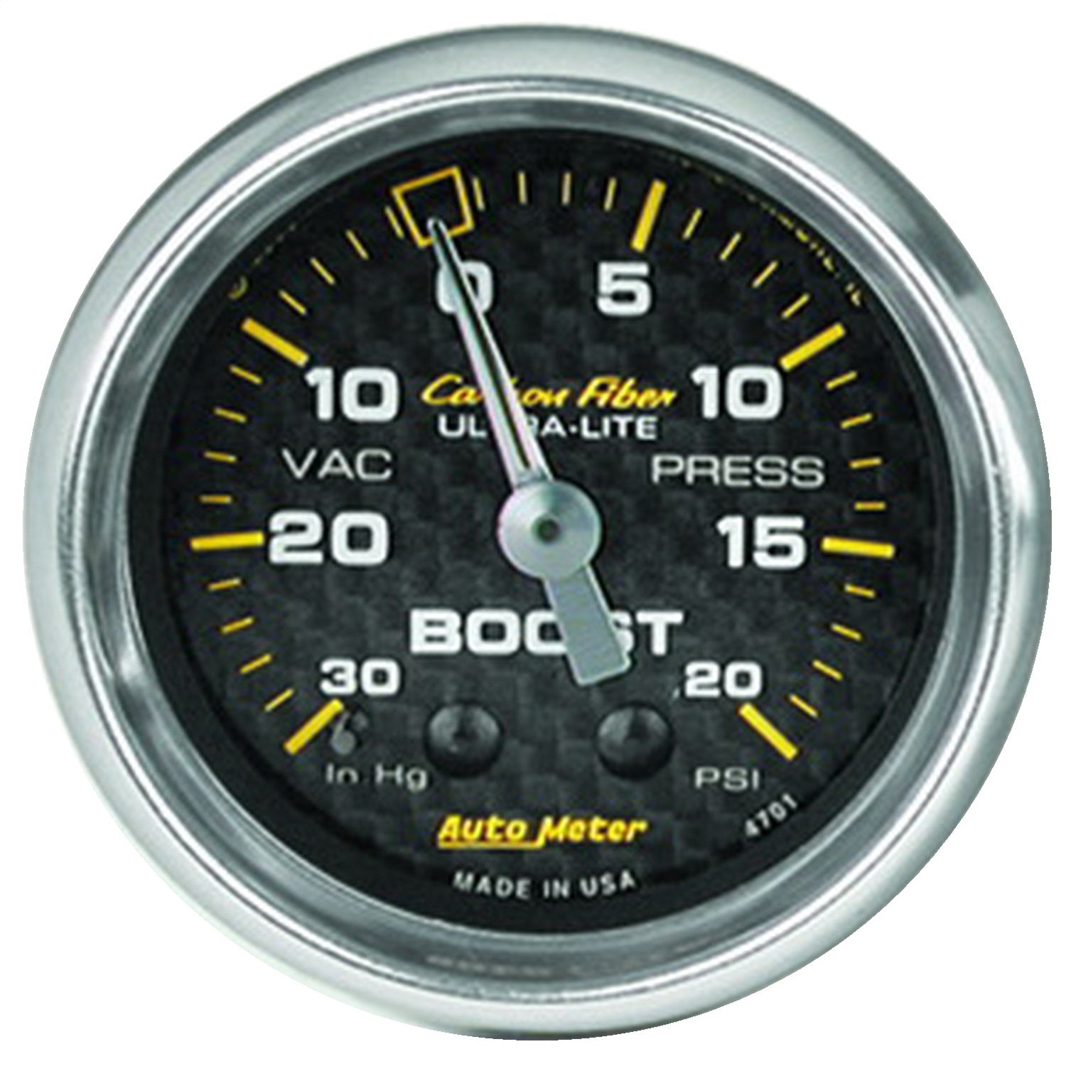 AutoMeter 4701 GAUGE; VAC/BOOST; 2 1/16in.; 30INHG-20PSI; MECHANICAL; CARBON FIBER AutoMeter 4701