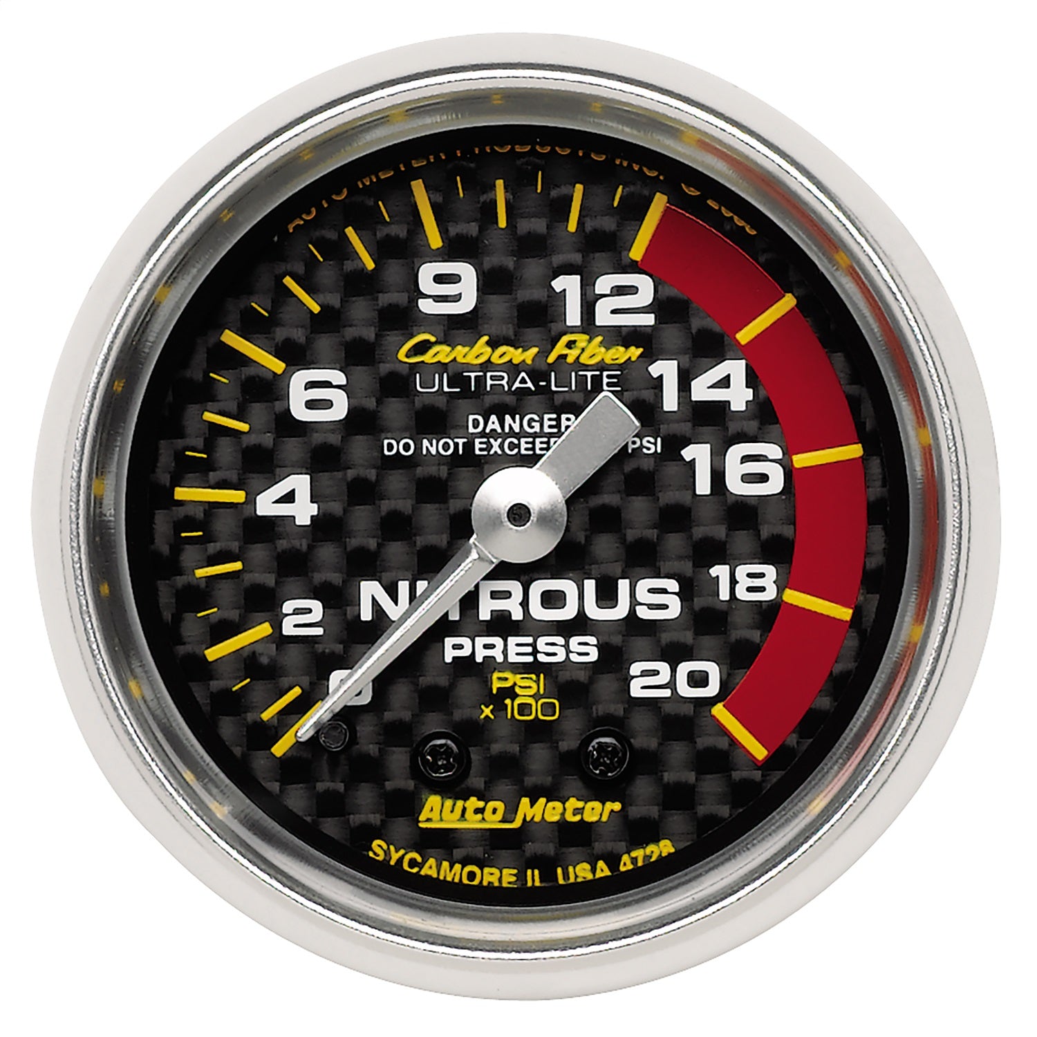 AutoMeter 4728 GAUGE; NITROUS PRESSURE; 2 1/16in.; 1600PSI; MECHANICAL; CARBON FIBER AutoMeter 4728
