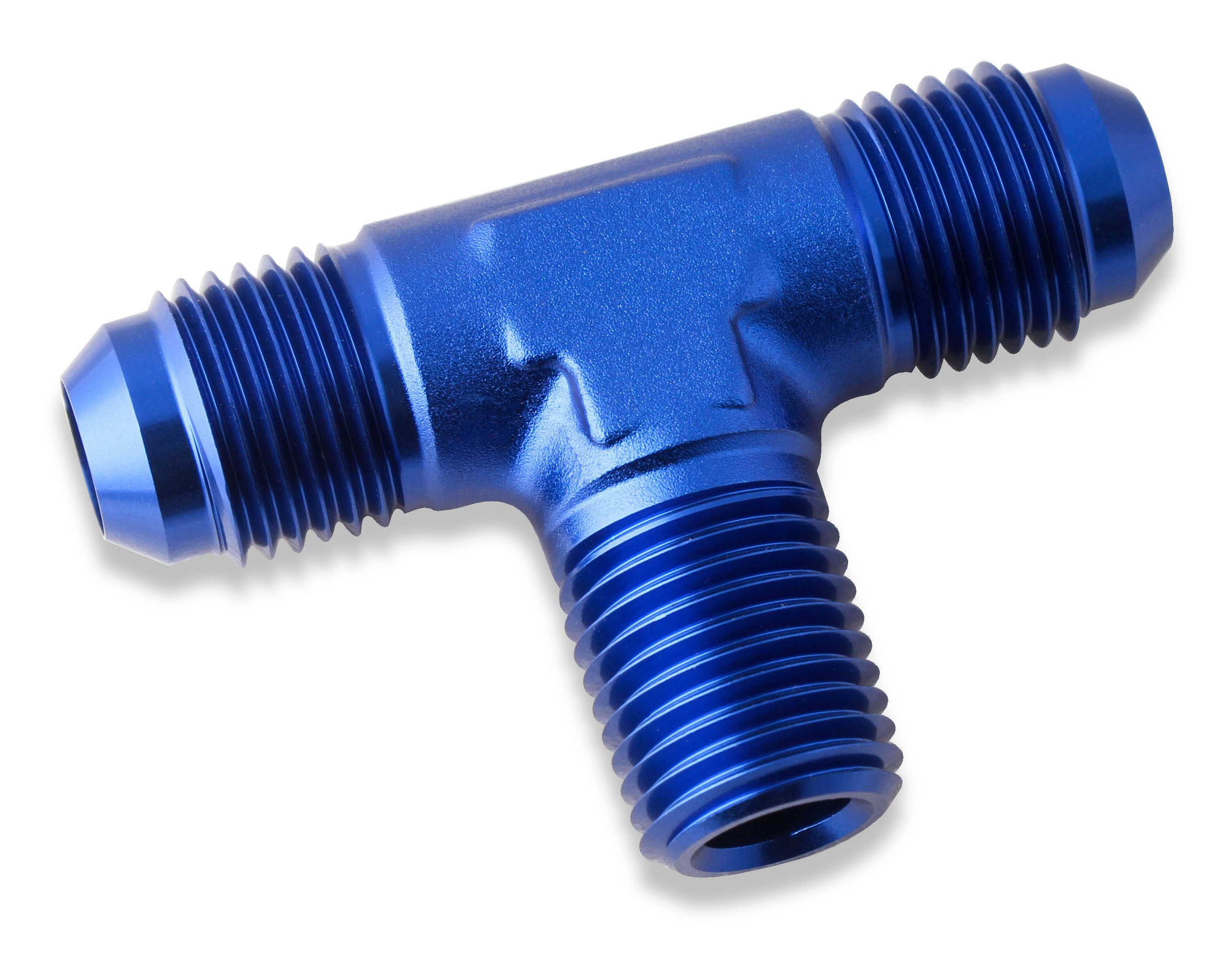 Mr. Gasket Male -6 AN Tee 1/4 Inch NPT Tee On Branch - Blue