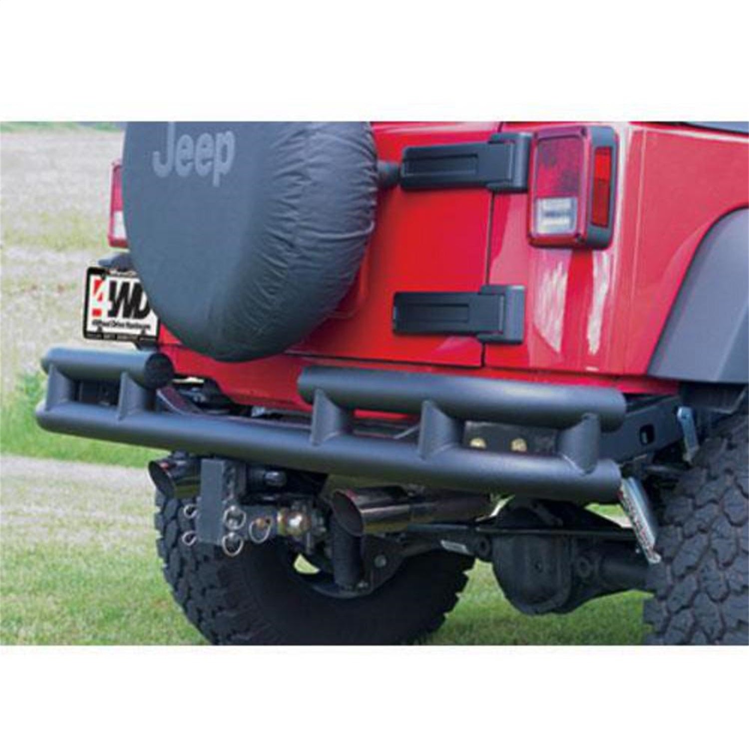 Rear Bumper; w/Hitch; Black Textured; No Drill Installation; Smittybilt JB48-RHT