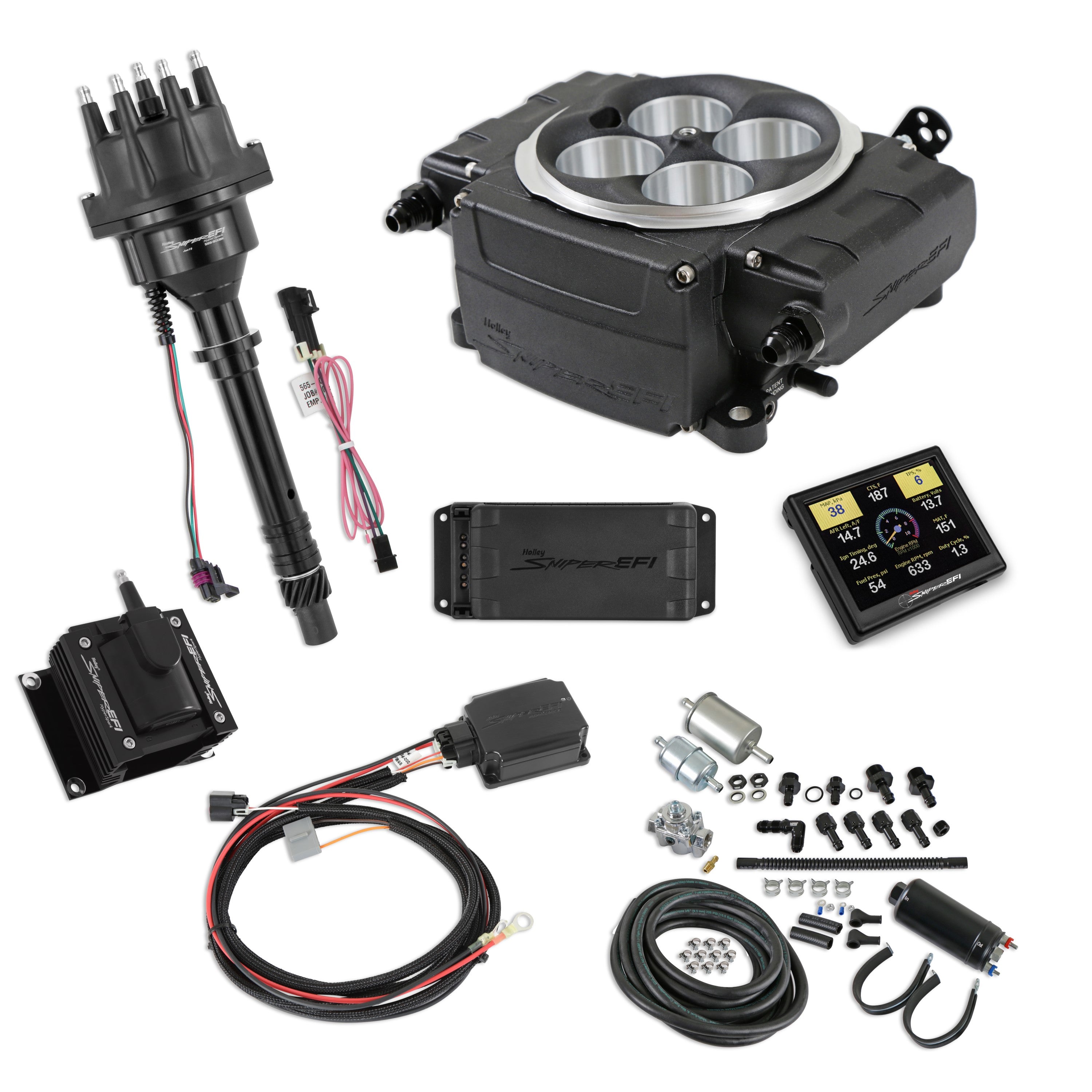 Holley Sniper EFI 550-511-3PK-SBC Black - 3.5" Handheld / PDM / HyperSpark Master Kit Bundle Holley Sniper EFI 550-511-3PK-SBC