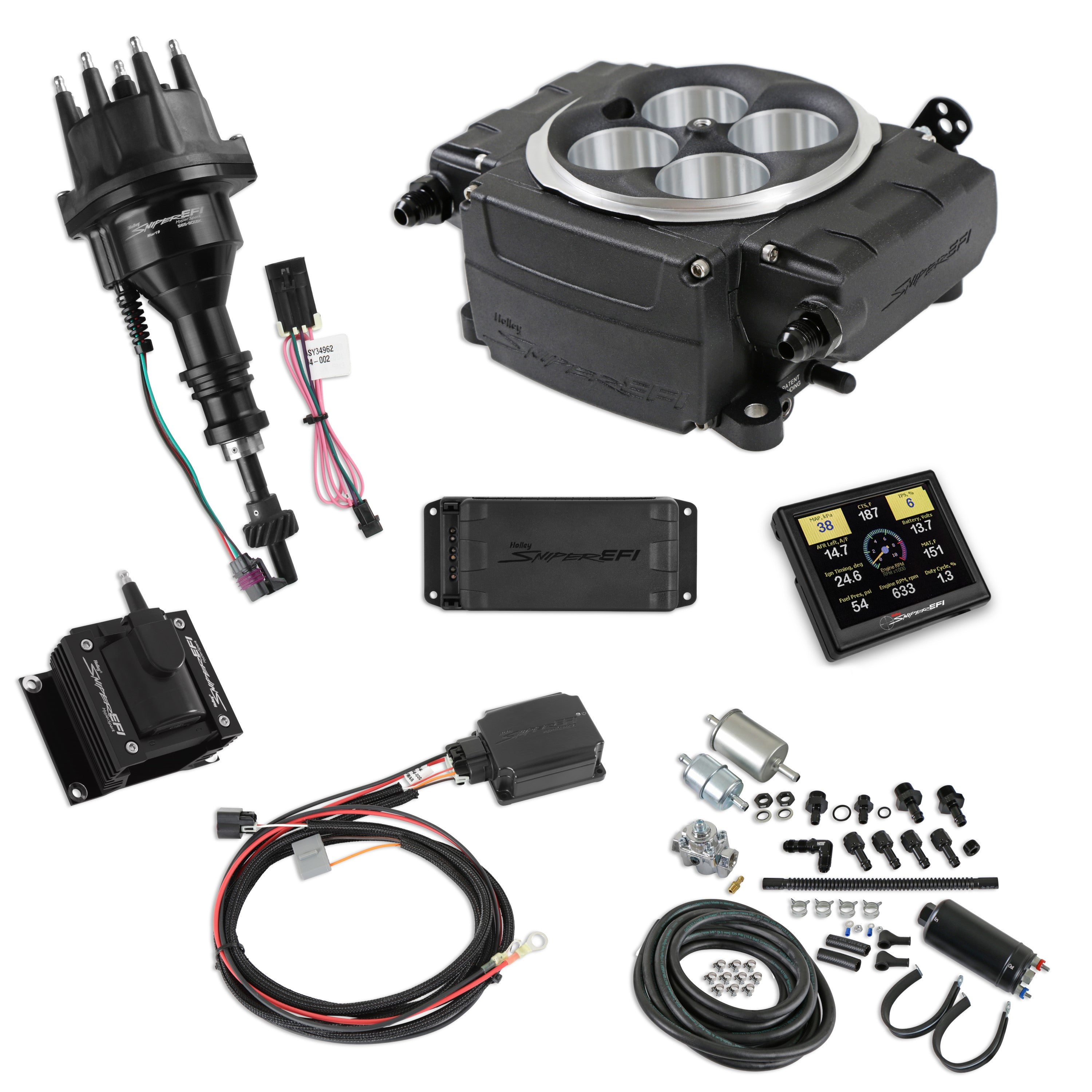Holley Sniper EFI 550-511-3PK-SBF Black - 3.5" Handheld / PDM / HyperSpark Master Kit Bundle Holley Sniper EFI 550-511-3PK-SBF