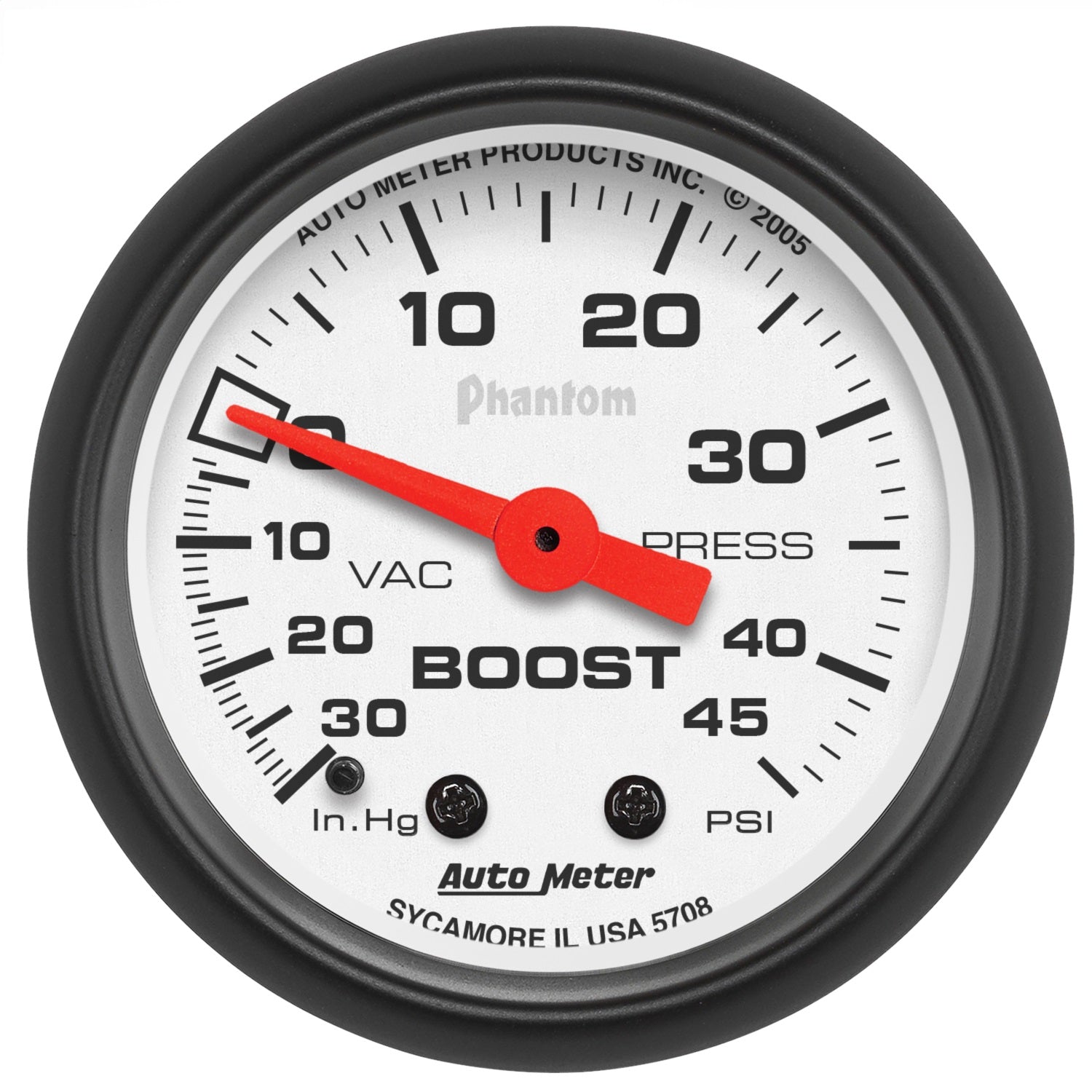 AutoMeter 5708 GAUGE; VAC/BOOST; 2 1/16in.; 30INHG-45PSI; MECHANICAL; PHANTOM AutoMeter 5708