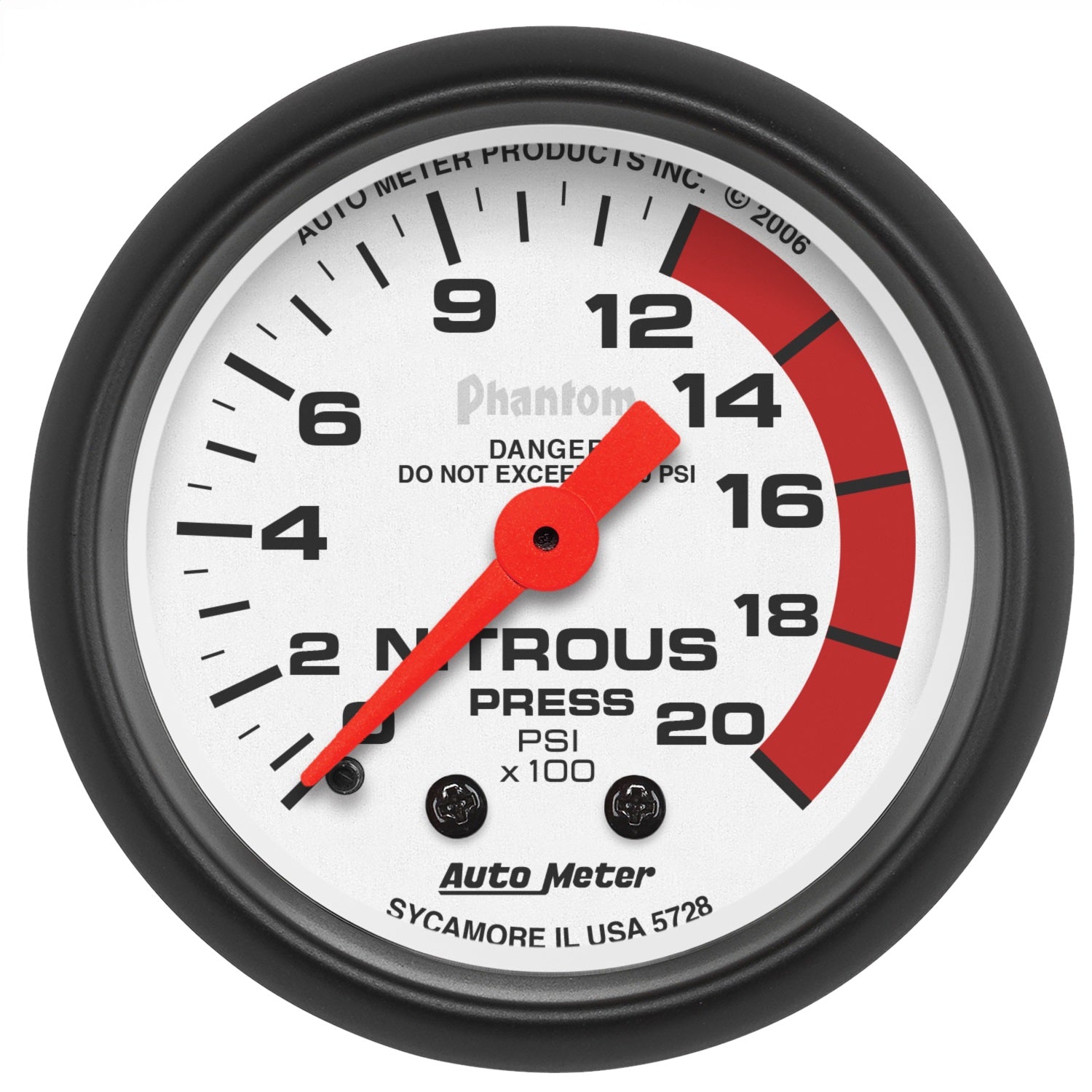 AutoMeter 5728 GAUGE; NITROUS PRESSURE; 2 1/16in.; 2000PSI; MECHANICAL; PHANTOM AutoMeter 5728