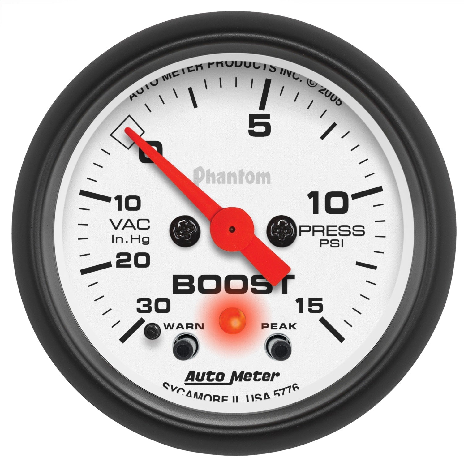 AutoMeter 5776 GAUGE; VAC/BOOST; 2 1/16in.; 30INHG-15PSI; STEPPER MOTOR W/PEAK/WARN; PHANTOM AutoMeter 5776
