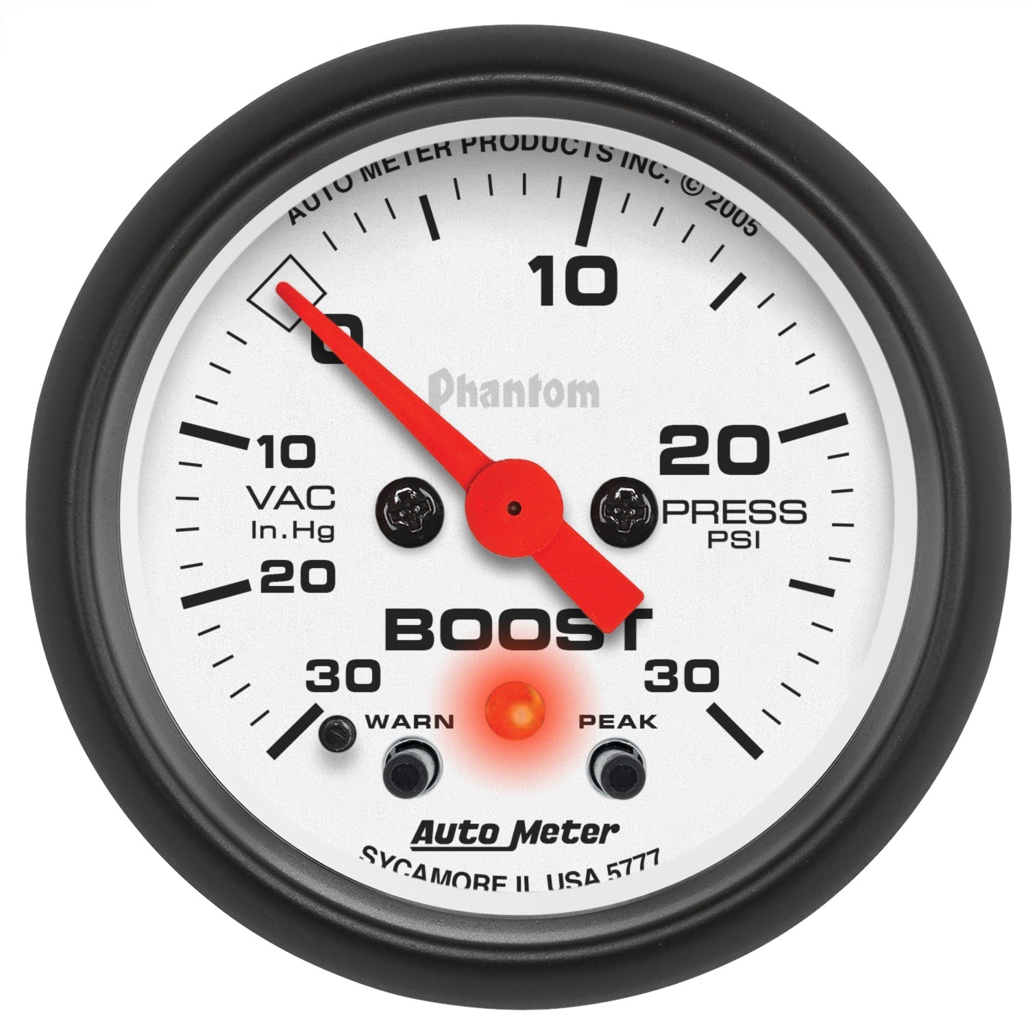 AutoMeter 5777 GAUGE; VAC/BOOST; 2 1/16in.; 30INHG-30PSI; STEPPER MOTOR W/PEAK/WARN; PHANTOM AutoMeter 5777