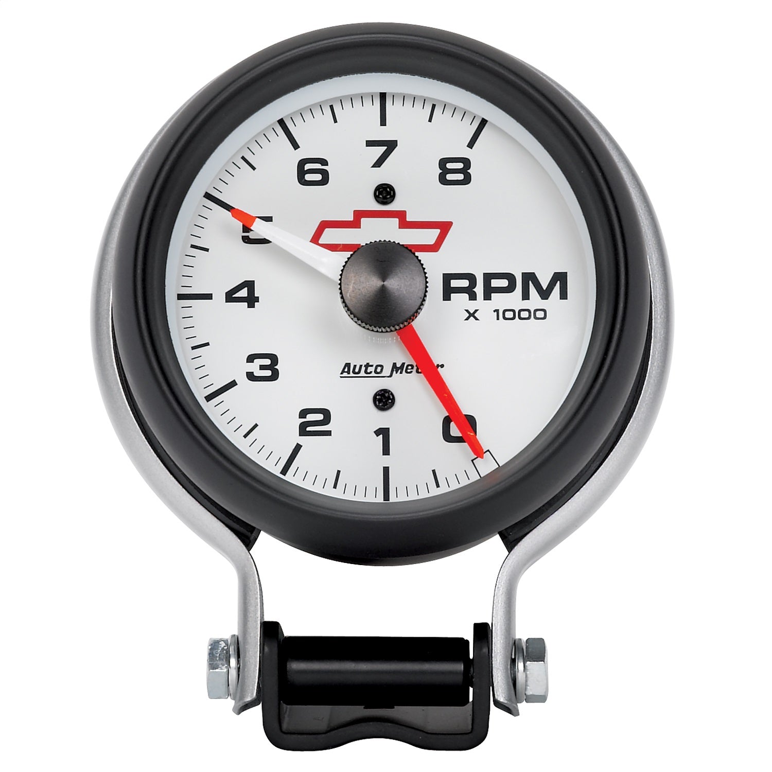 AutoMeter 5780-00406 GAUGE; TACHOMETER; 3 3/4in.; 8K RPM; PEDESTAL W/RED LINE; CHEVY RED BOWTIE; WHIT AutoMeter 5780-00406