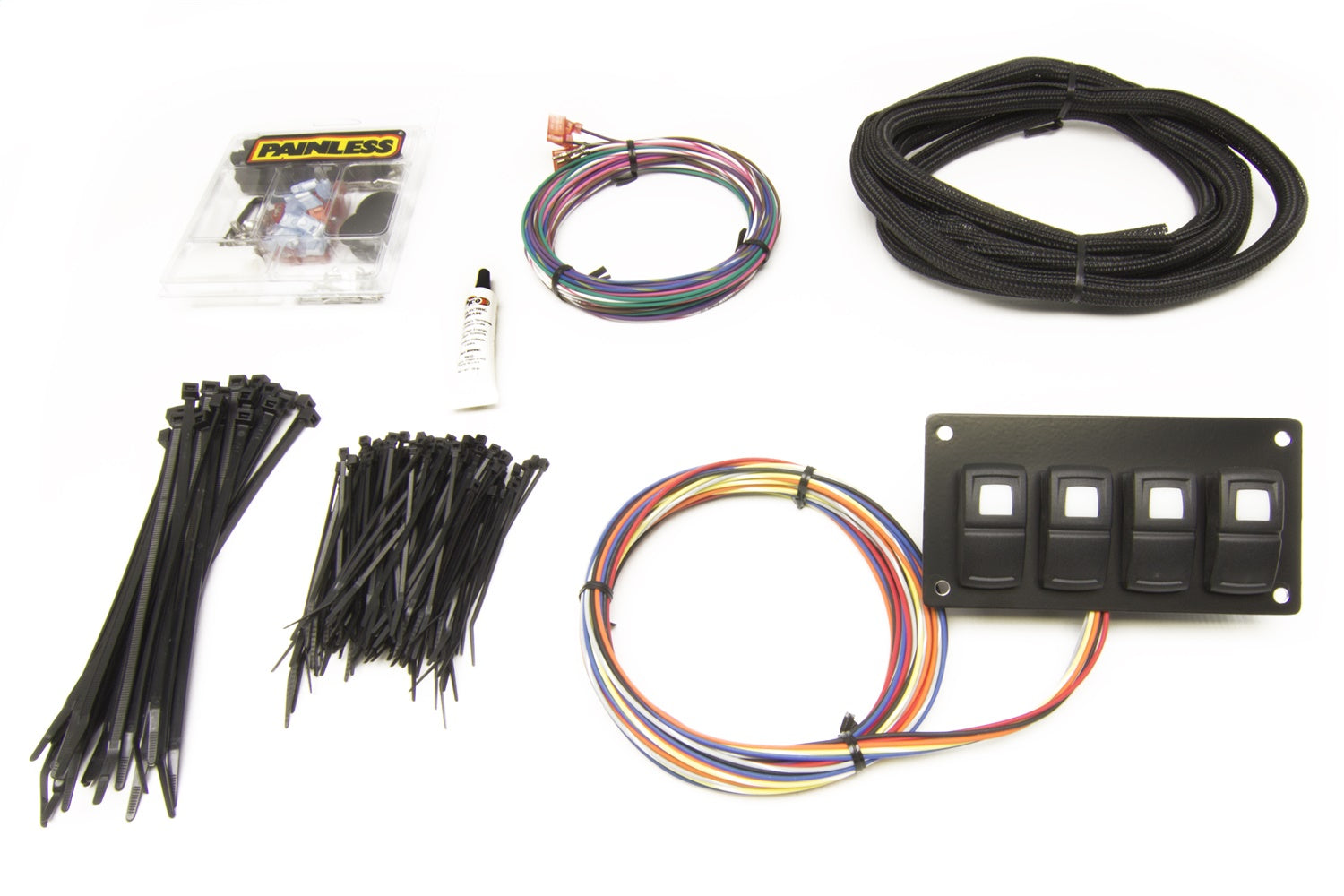Painless Wiring 58107 Track Rocker 4-Switch Panel; Panel Mount; Painless Wiring 58107