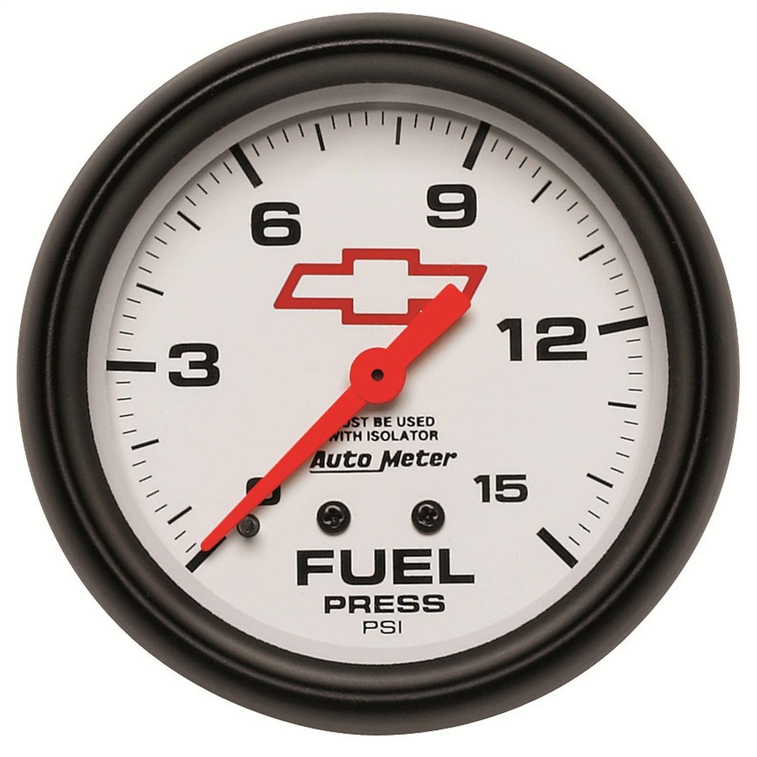 AutoMeter 5813-00406 GAUGE; FUEL PRESS; 2 5/8in.; 15PSI; MECH W/ISOLATOR; CHEVY RED BOWTIE; WHITE AutoMeter 5813-00406
