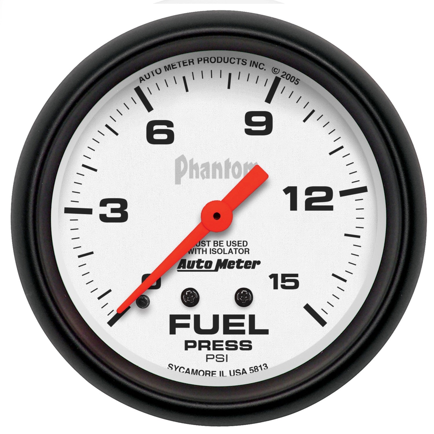 AutoMeter 5813 GAUGE; FUEL PRESSURE; 2 5/8in.; 15PSI; MECHANICAL W/ISOLATOR; PHANTOM AutoMeter 5813