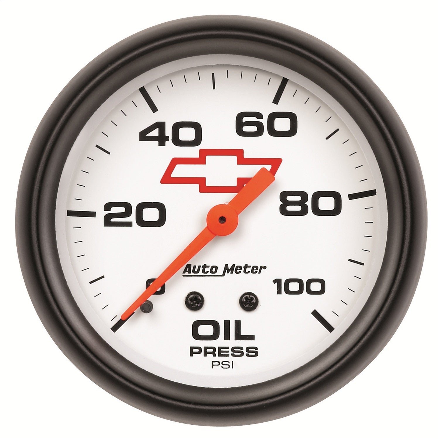 AutoMeter 5821-00406 GAUGE; OIL PRESSURE; 2 5/8in.; 100PSI; MECHANICAL; CHEVY RED BOWTIE; WHITE AutoMeter 5821-00406