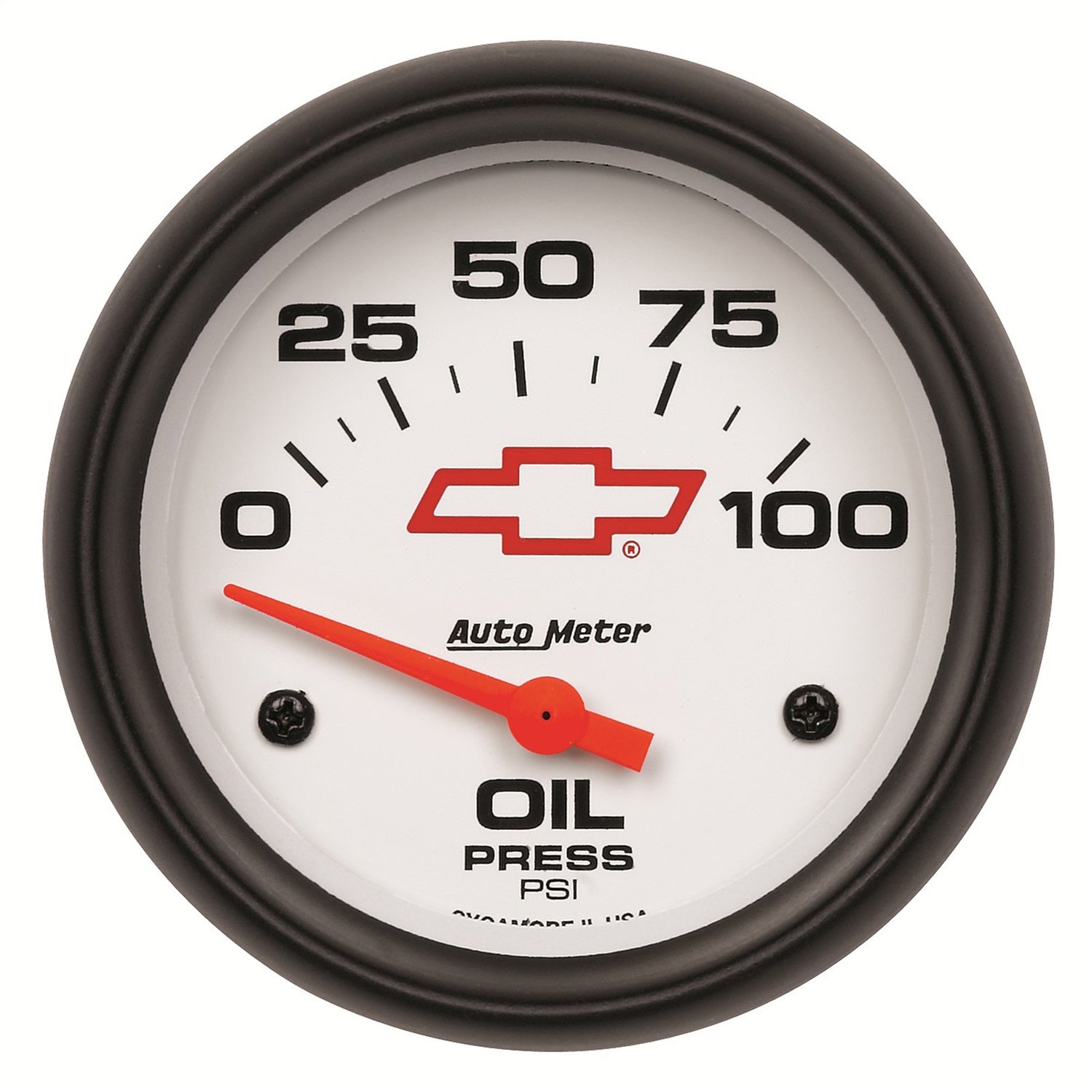 AutoMeter 5827-00406 GAUGE; OIL PRESSURE; 2 5/8in.; 100PSI; ELECTRIC; CHEVY RED BOWTIE; WHITE AutoMeter 5827-00406