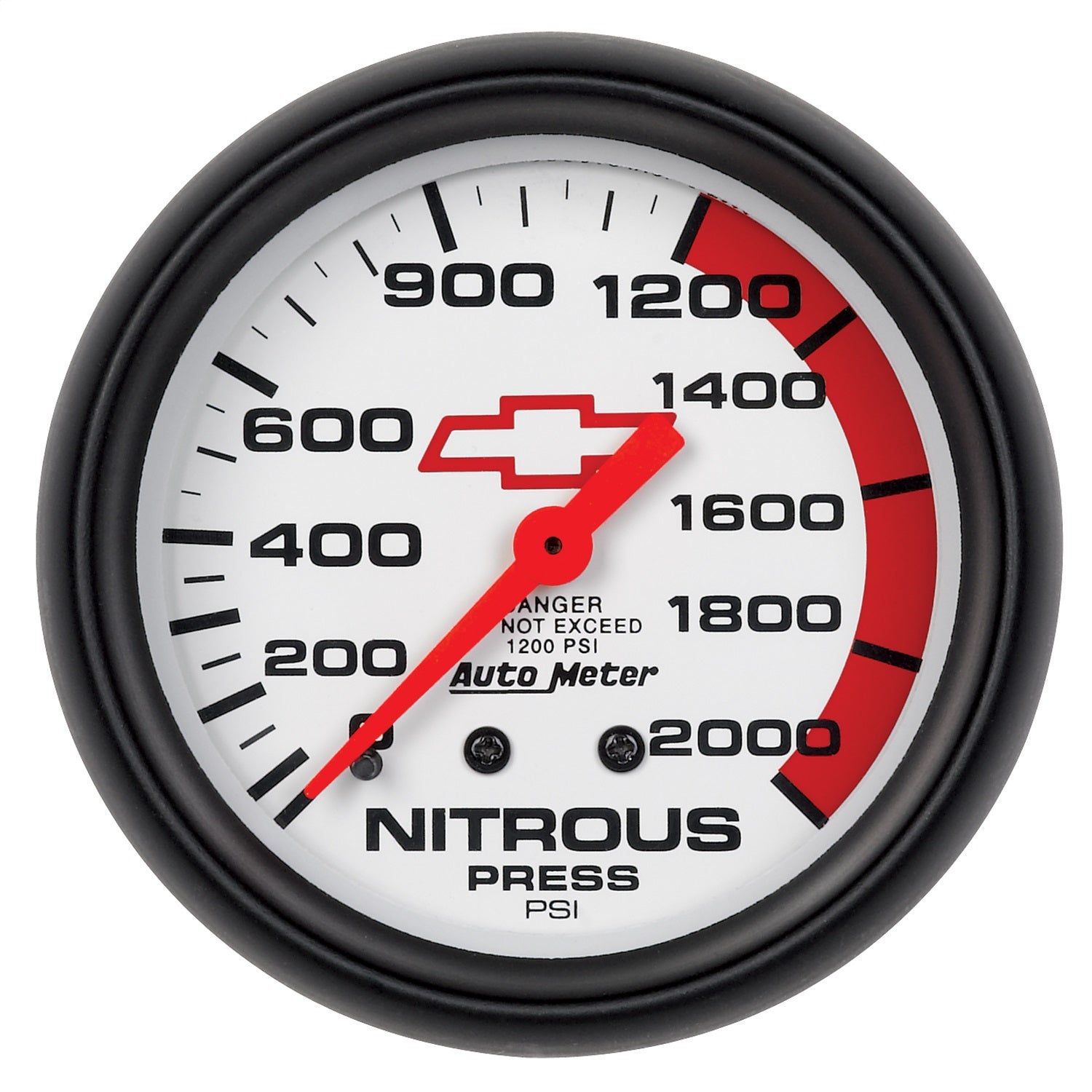 AutoMeter 5828-00406 GAUGE; NITROUS PRESSURE; 2 5/8in.; 2000PSI; MECHANICAL; CHEVY RED BOWTIE; WHITE AutoMeter 5828-00406