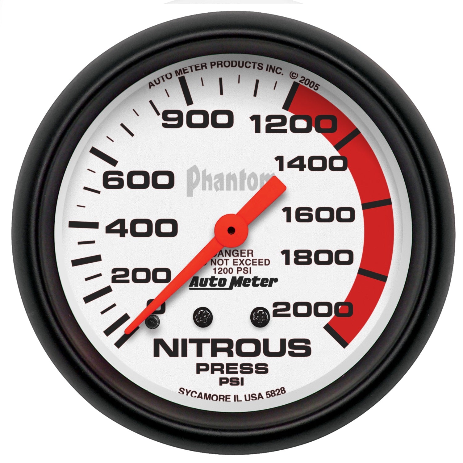 AutoMeter 5828 GAUGE; NITROUS PRESSURE; 2 5/8in.; 2000PSI; MECHANICAL; PHANTOM AutoMeter 5828
