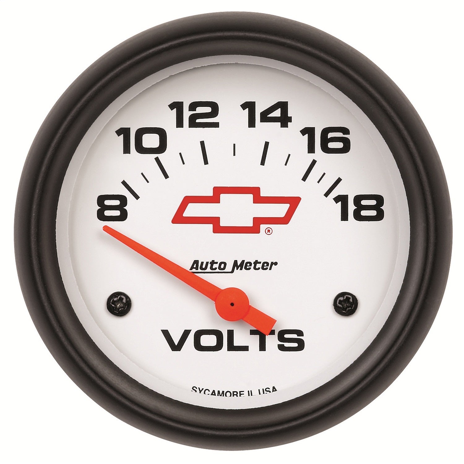 AutoMeter 5891-00406 GAUGE; VOLTMETER; 2 5/8in.; 18V; ELECTRIC; CHEVY RED BOWTIE; WHITE AutoMeter 5891-00406