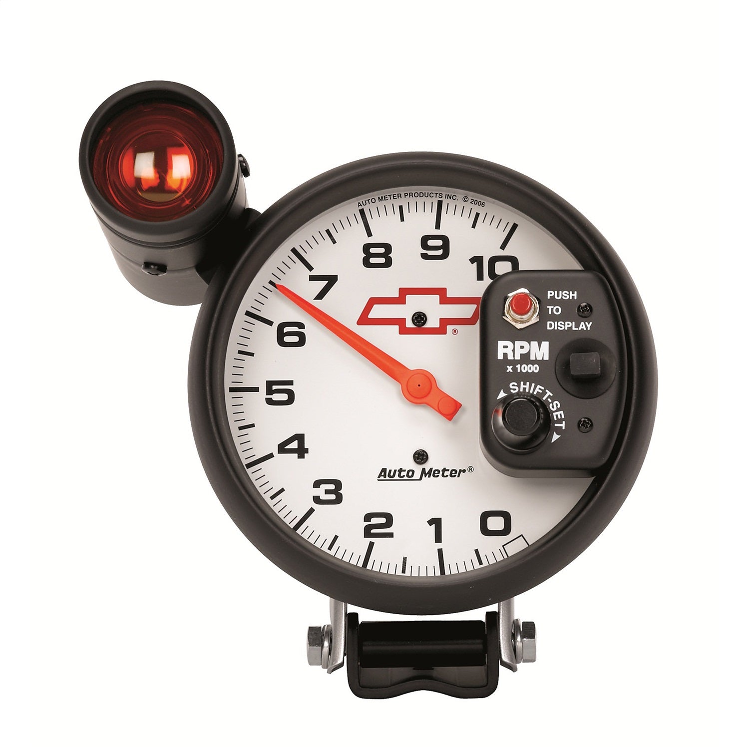 AutoMeter 5899-00406 GAUGE; TACH; 5in.; 10K RPM; PEDESTAL W/EXT. SHIFT-LITE; CHEVY RED BOWTIE; WHITE AutoMeter 5899-00406