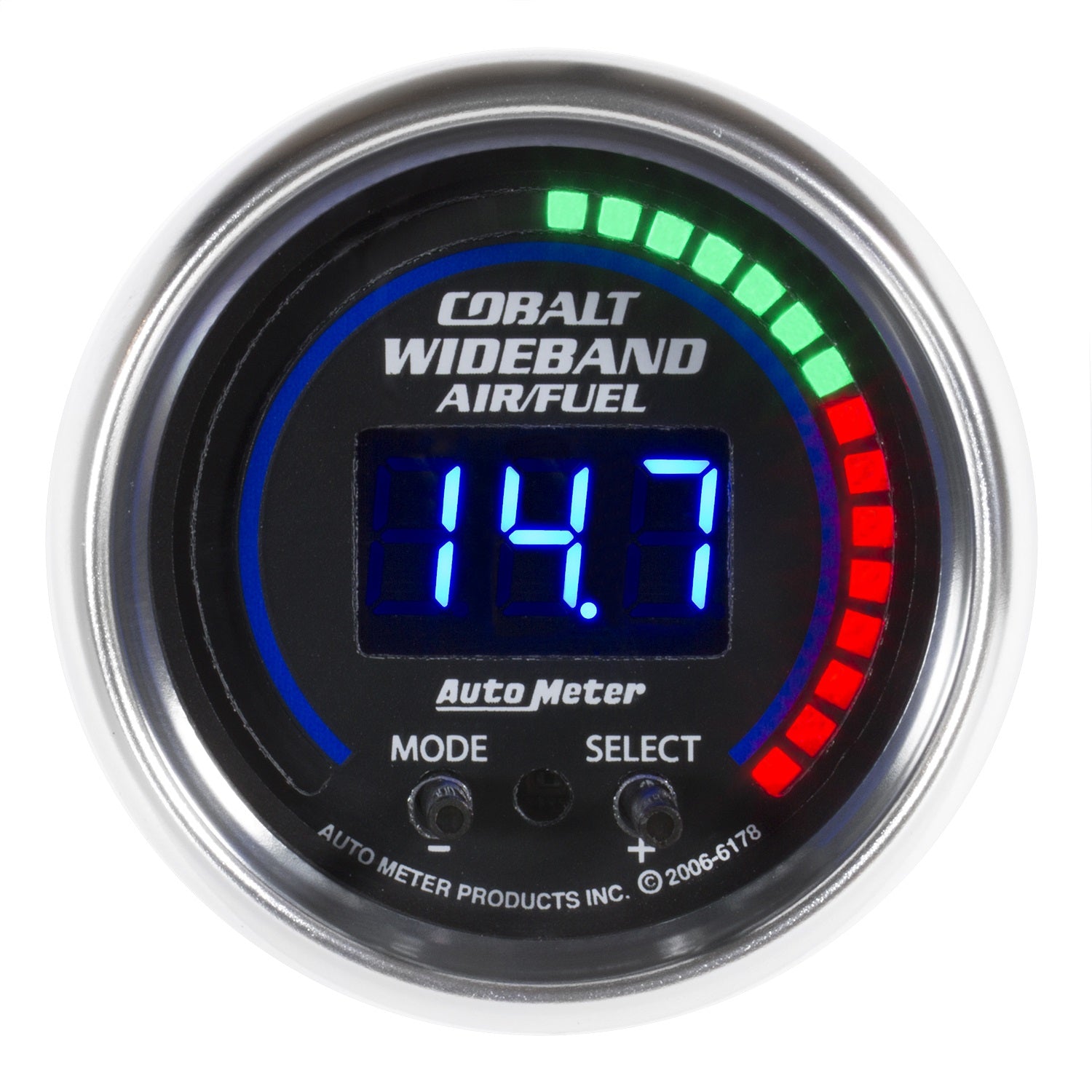 AutoMeter 6197 GAUGE; AIR/FUEL RATIO-PRO PLUS; 2 1/16in.; 10:1-20:1; DIGITAL W/PK/WRN; COBALT AutoMeter 6197