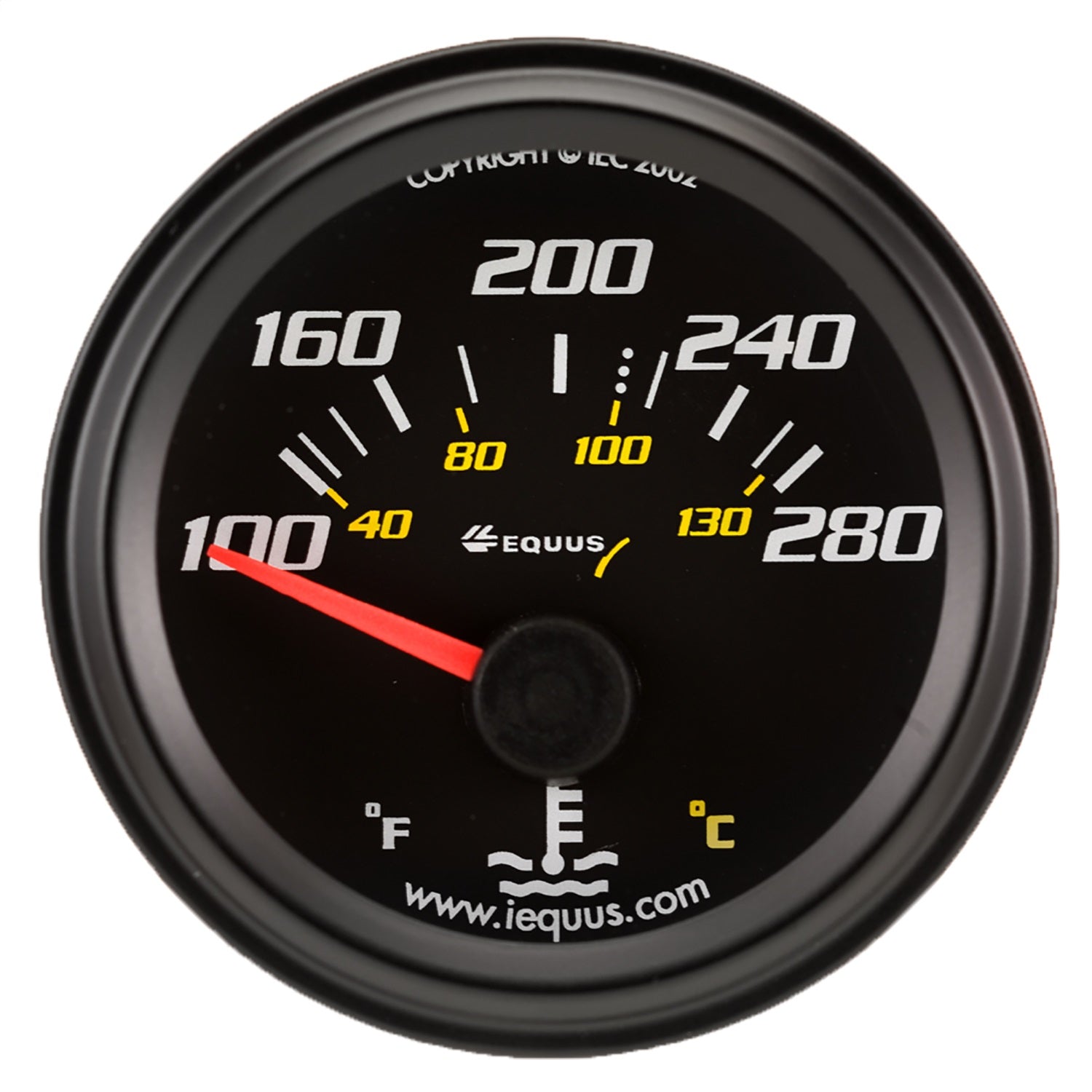 Equus E6262 GAUGE; WATER TEMPERATURE; 2in. 100-280deg.F; 90deg. SWEEP ELEC; BLACK; 6000 SERI Equus E6262